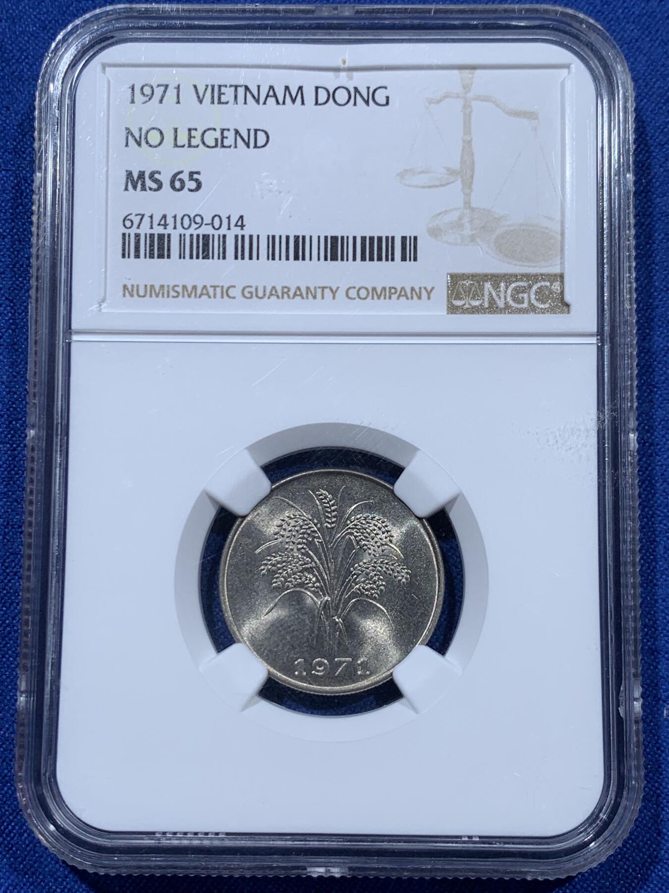 《竞宝斋》第360场 周日，周一  2场连拍 （全场包邮） NGC MS65 南越 1971年 1盾镍币