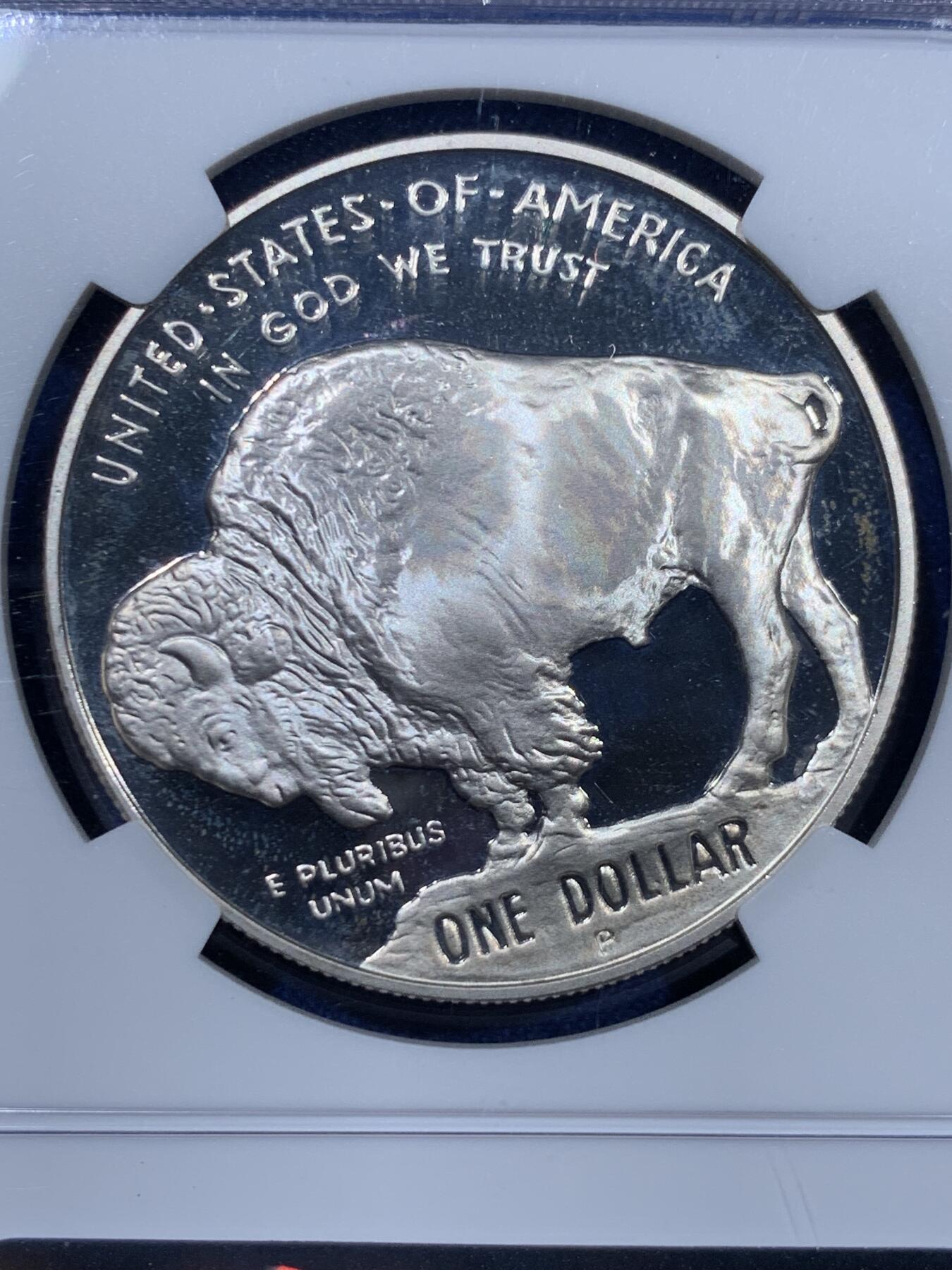 《竞宝斋》第360场 周日，周一  2场连拍 （全场包邮） NGC PF67UC 美国2001年经典印第安人与牦牛1美元精制银币