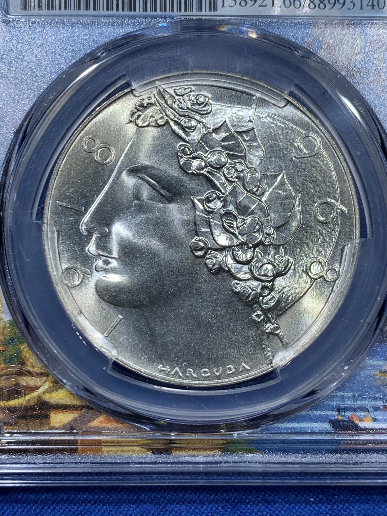 《竞宝斋》第360场 周日，周一  2场连拍 （全场包邮） PCGS MS66 捷克斯洛伐克1968年建国50年50克朗纪念银币，少见高分，花样年华的少女