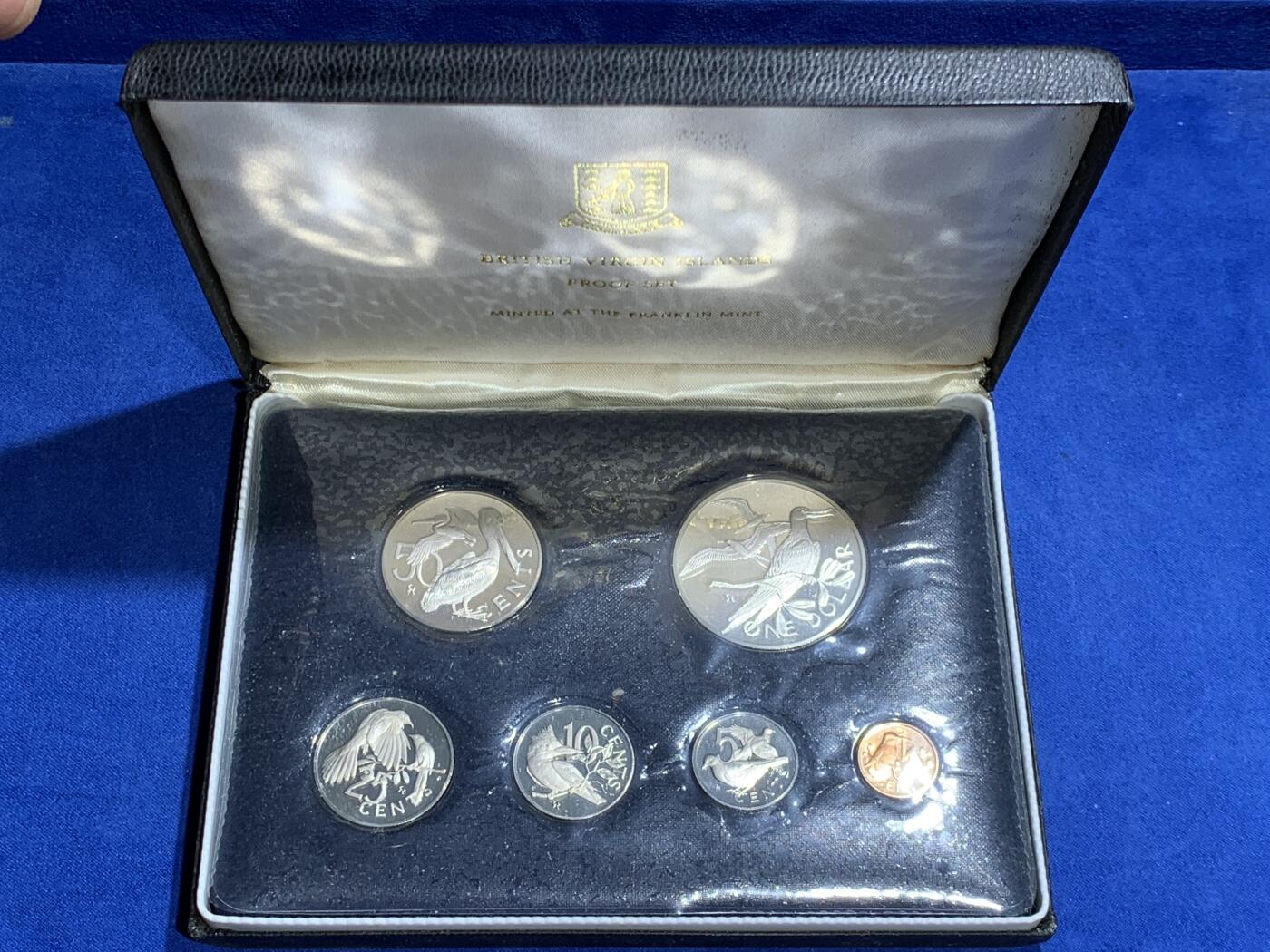 《竞宝斋》第360场 周日，周一  2场连拍 （全场包邮） 英属维京群岛 1974年 鸟类六枚套精制币 其中最大枚的是银币 25.7克925银 盒证全