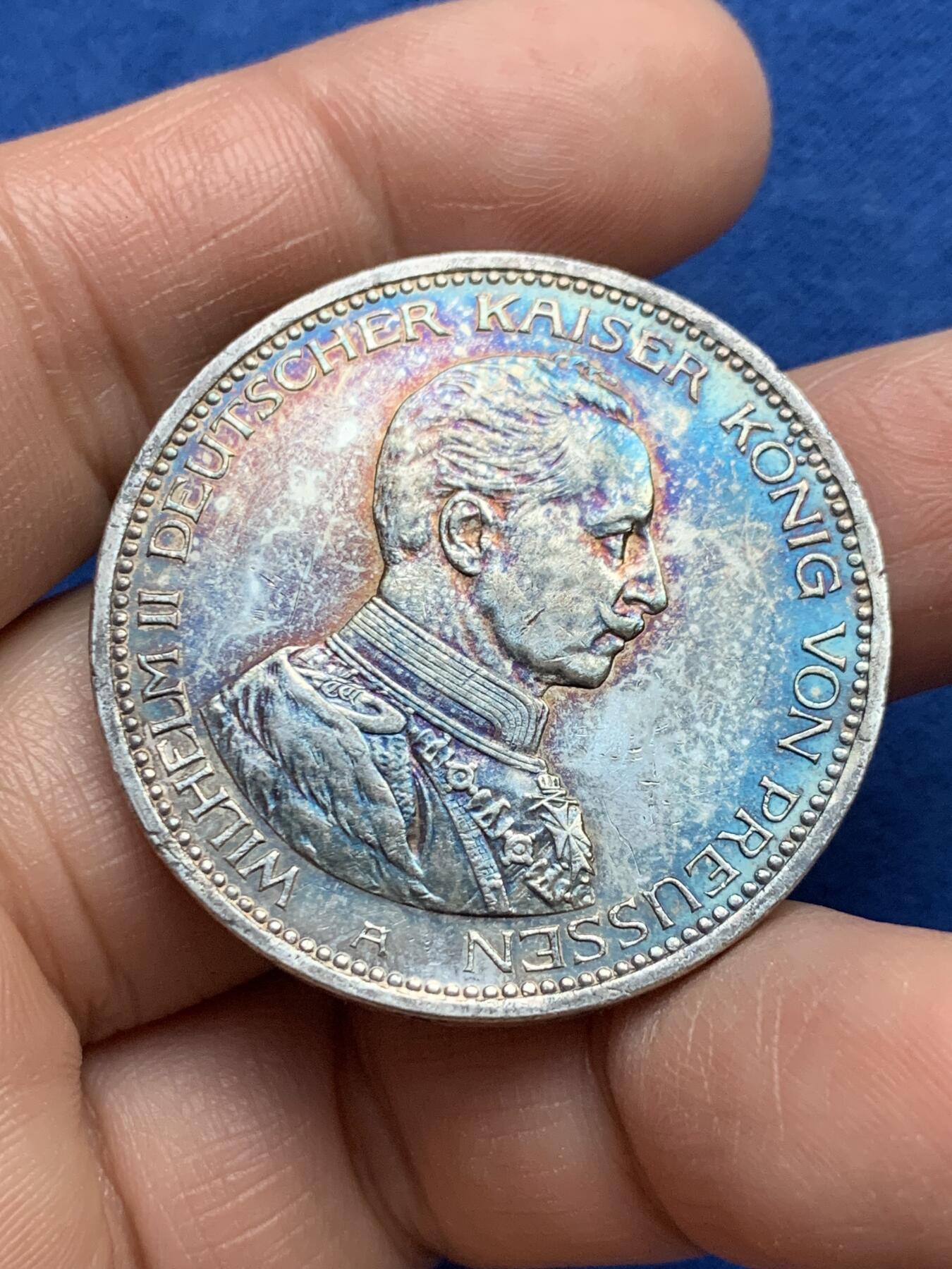 《竞宝斋》第360场 周日，周一  2场连拍 （全场包邮） 德国1913年威廉二世军装5马克银币