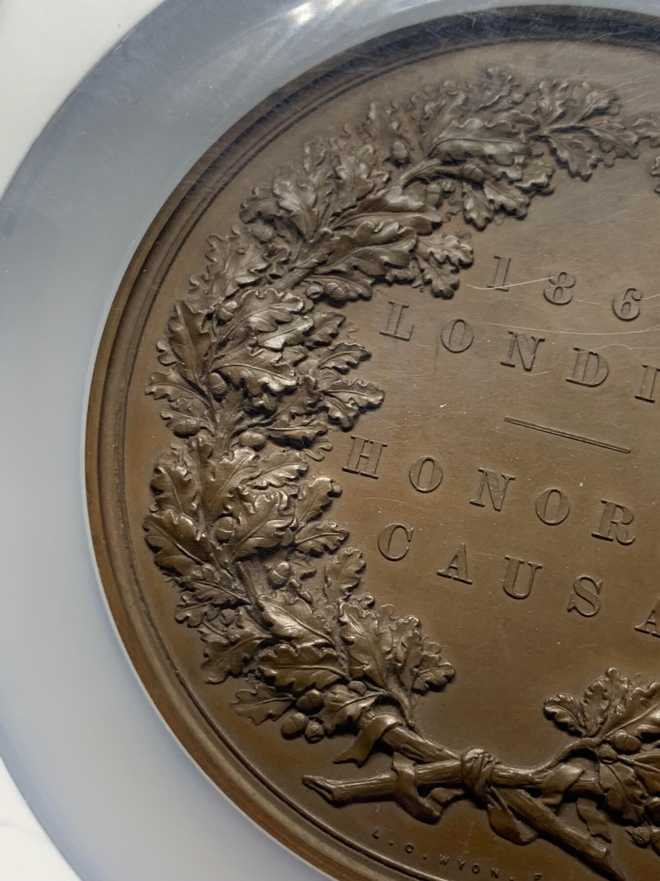 《竞宝斋》第360场 周日，周一  2场连拍 （全场包邮） NGC MS63BN 英国1862年伦敦国际博览会大铜章 76mm 大盒加厚盒 L. C. WYON作品