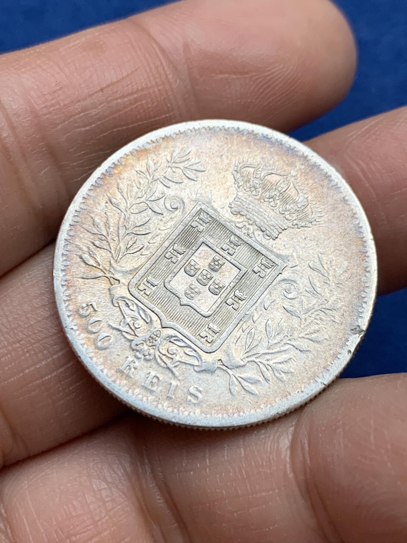 《竞宝斋》第360场 周日，周一  2场连拍 （全场包邮） 葡萄牙王国1891年卡洛斯一世500瑞斯银币