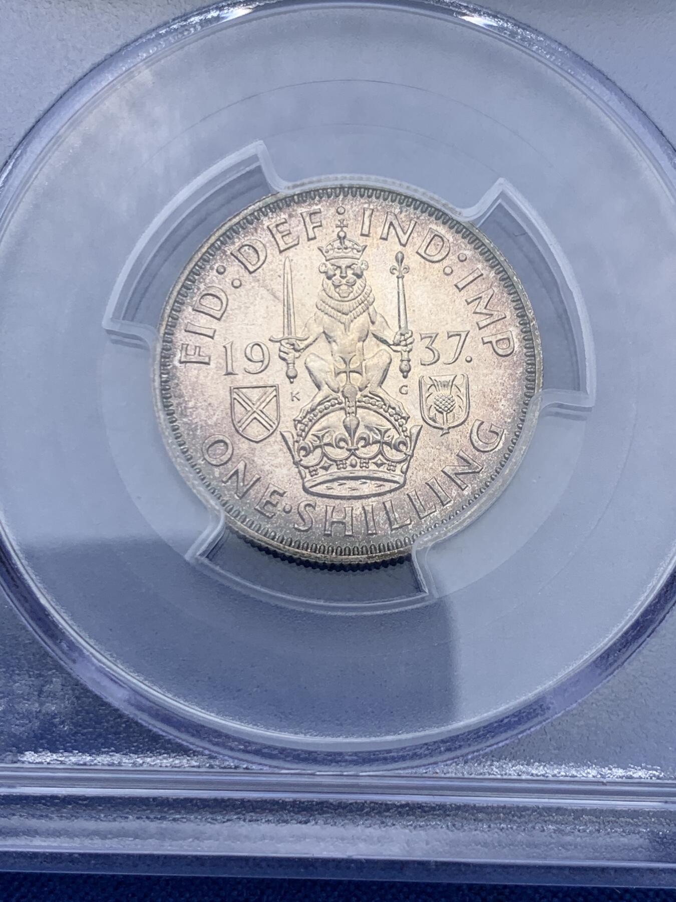 《竞宝斋》第360场 周日，周一  2场连拍 （全场包邮） PCGS PR64 英国 1937年 乔治六世 精制1先令 银币