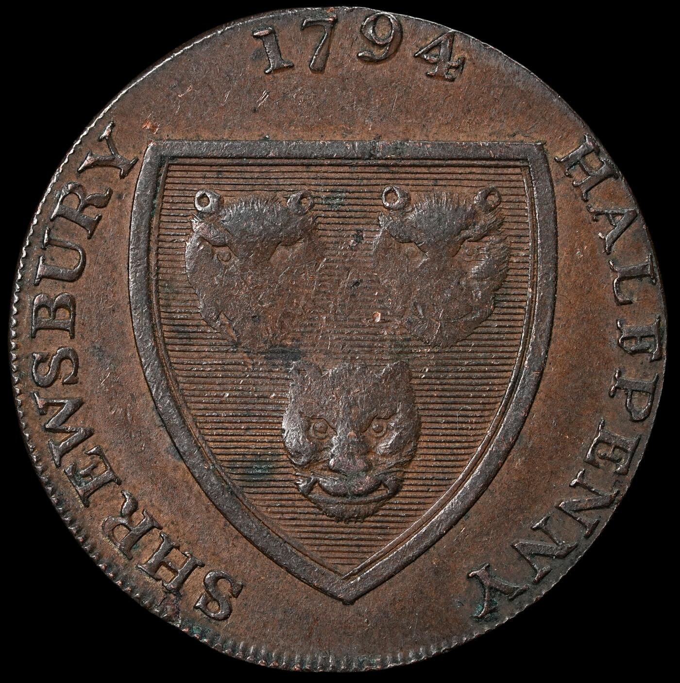 修遠堂世界钱币第六十期 1794年英国什鲁斯伯里-萨洛普羊毛厂1/2便士代用币