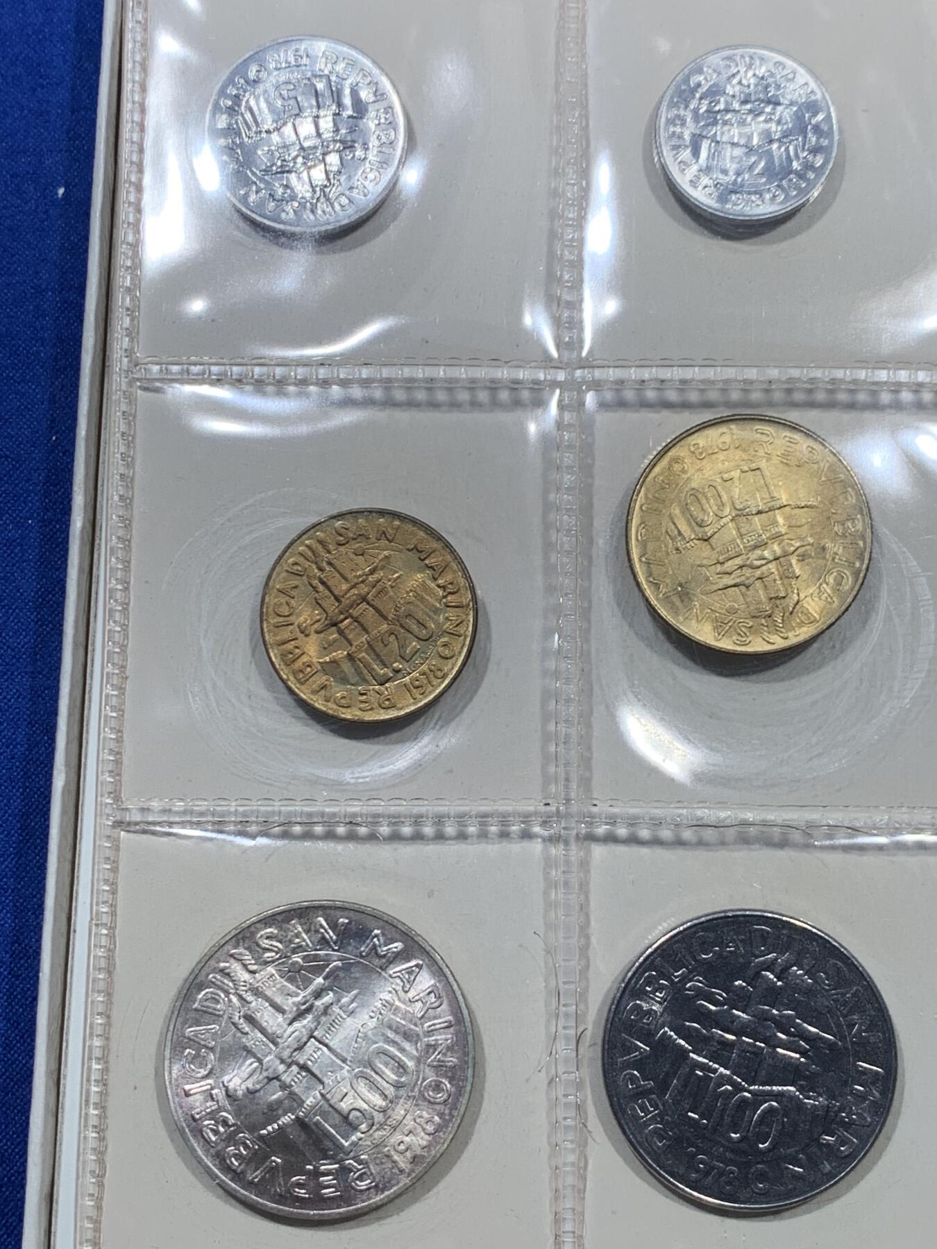 《竞宝斋》第360场 周日，周一  2场连拍 （全场包邮） 原盒证书 圣马力诺1978年9枚封装套币 其中最大一枚是500里拉银币