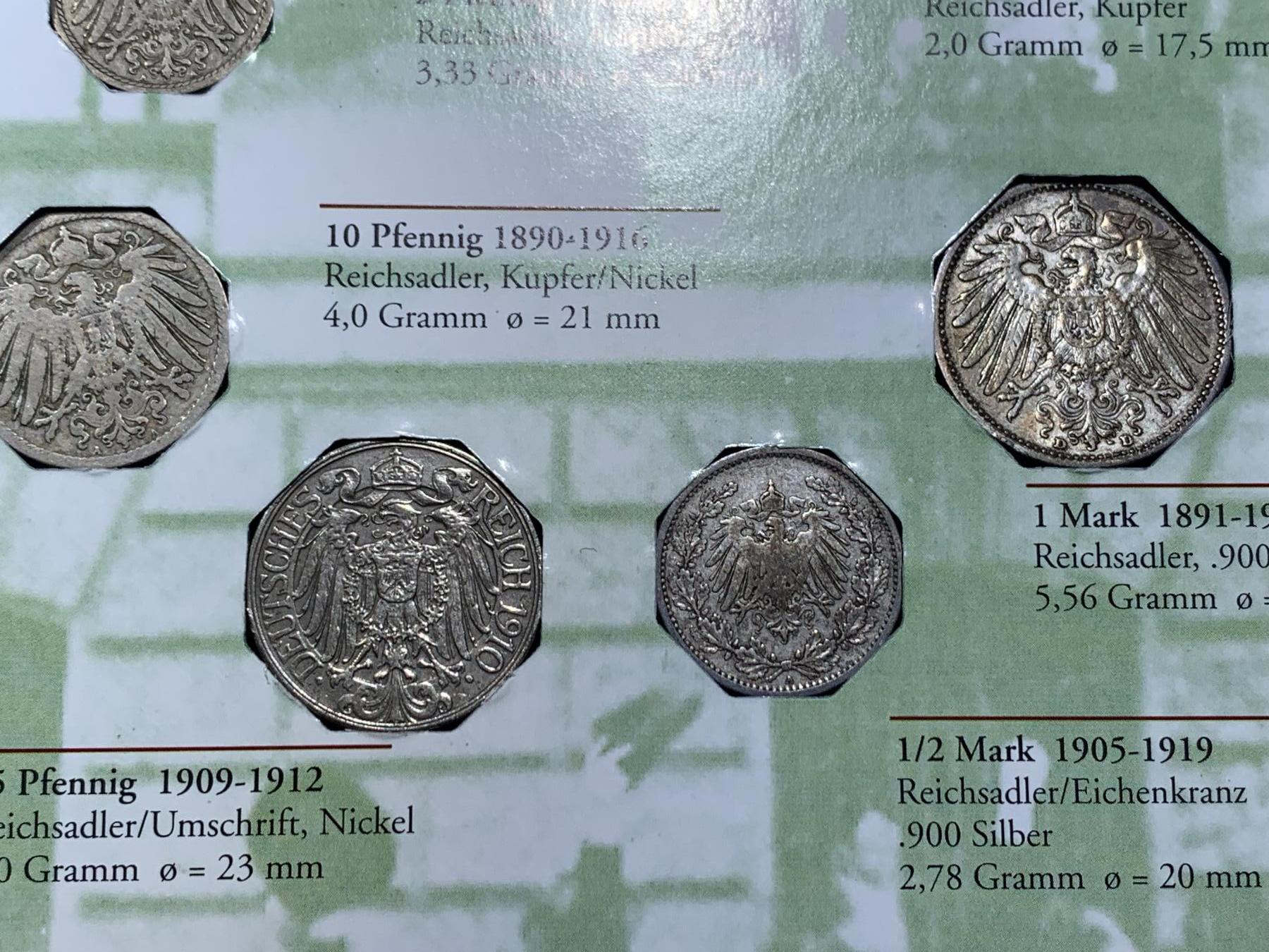 《竞宝斋》第360场 周日，周一  2场连拍 （全场包邮） 德国 1899-1915年 长翅鹰马克辅币一套 包含两枚银币 CD盒包装