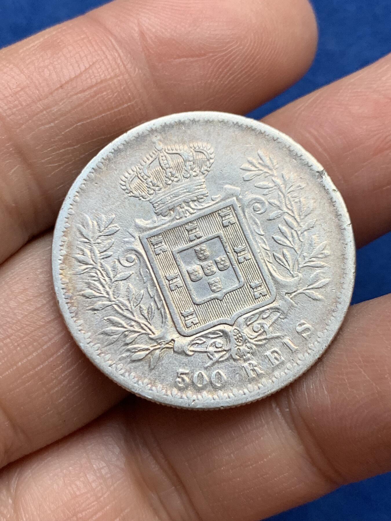 《竞宝斋》第360场 周日，周一  2场连拍 （全场包邮） 葡萄牙王国1891年卡洛斯一世500瑞斯银币