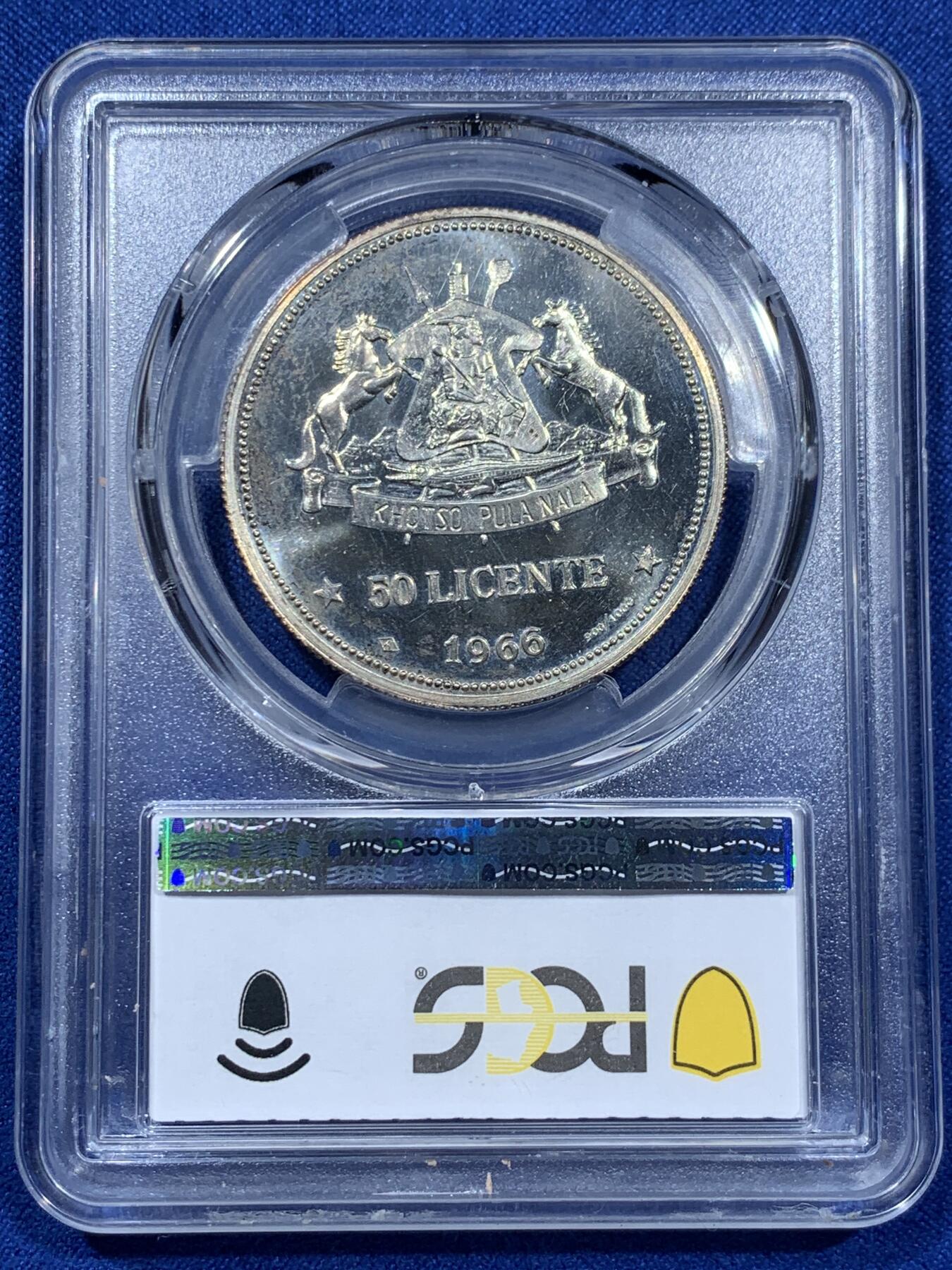 《竞宝斋》第360场 周日，周一  2场连拍 （全场包邮） 四枚一组 PCGS PR63-66CAM 莱索托1966年国家独立5/10/20/50分纪念银币 大小面值一套 900银的精制版！5/10/20分分别是亚军/冠军/亚军分 少见收藏级！精制版发行量仅5000！