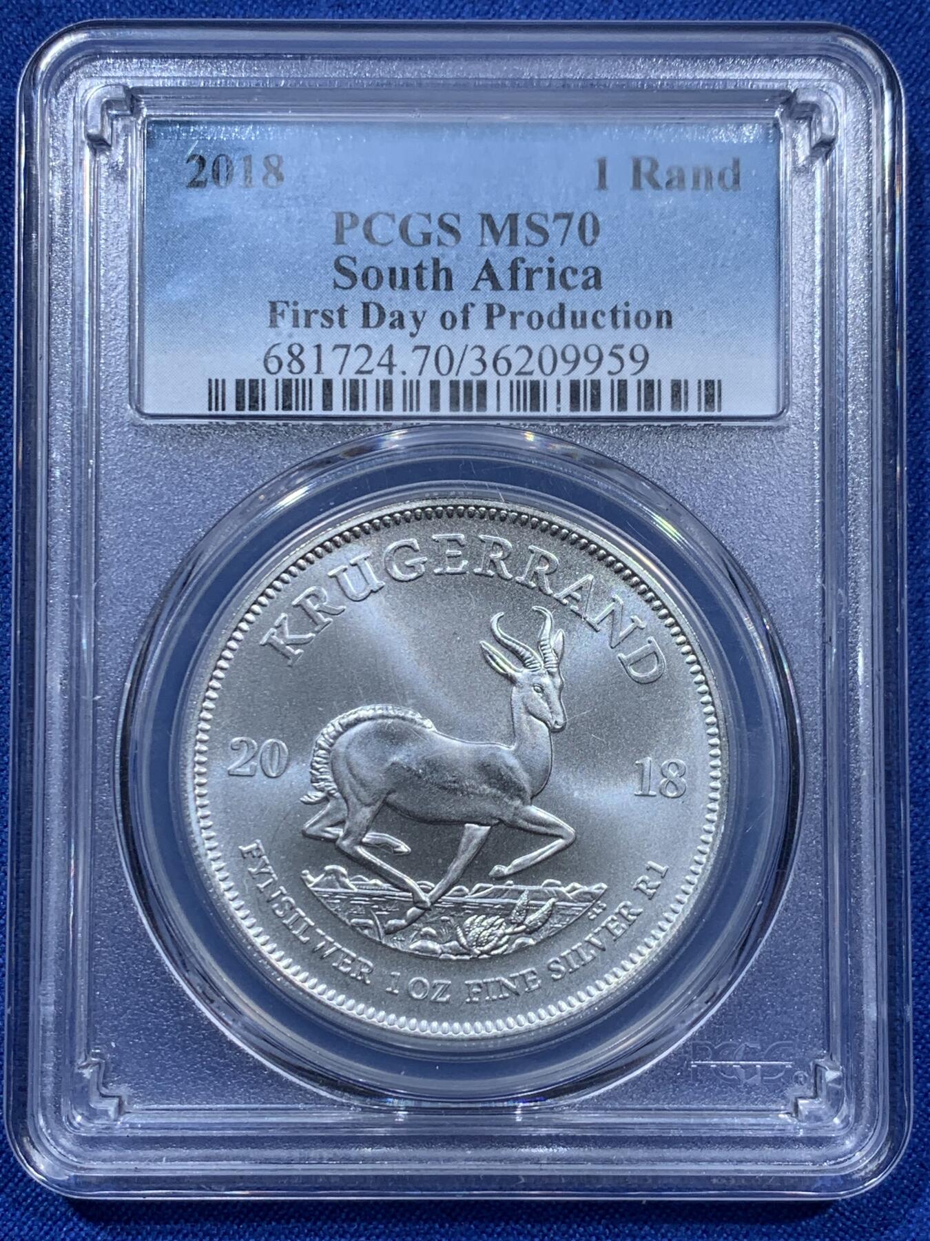 《竞宝斋》第360场 周日，周一  2场连拍 （全场包邮） PCGS MS70 南非2018年1兰特蹬羚银币