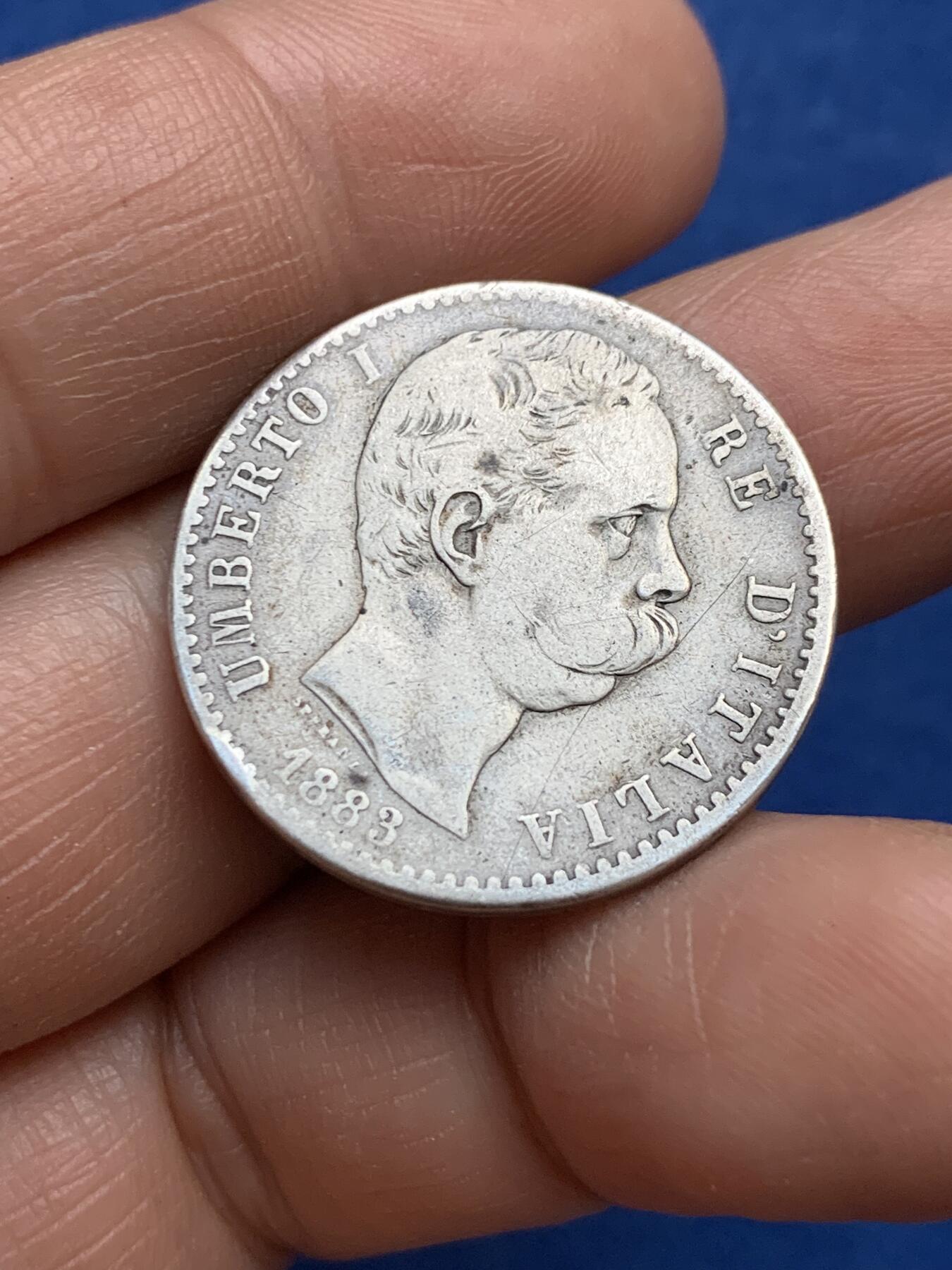 《竞宝斋》第360场 周日，周一  2场连拍 （全场包邮） 意大利王国1883年乌贝尔一世2里拉银币