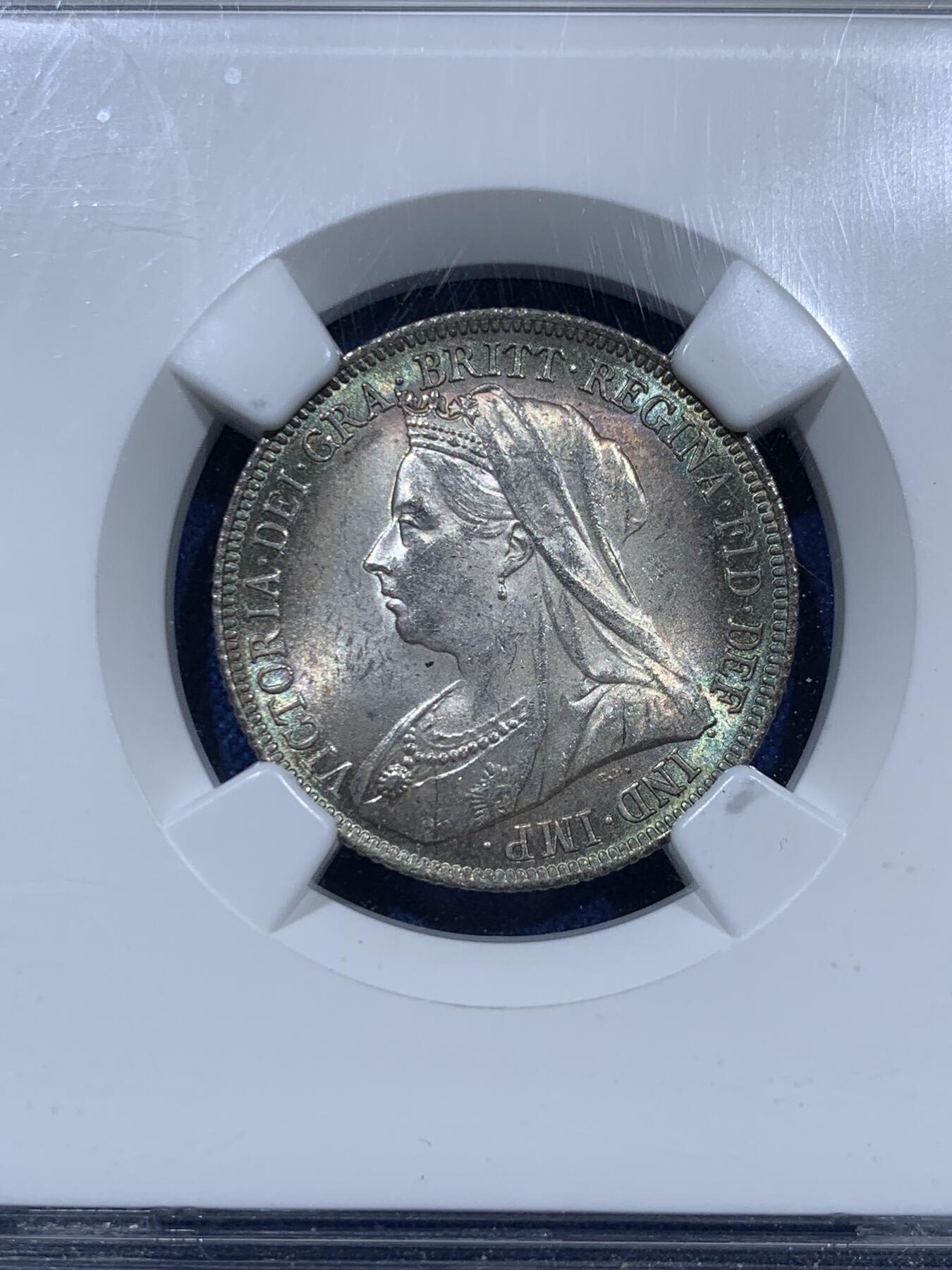 《竞宝斋》第360场 周日，周一  2场连拍 （全场包邮） NGC MS64 英国 1899年 维多利亚 披纱 1先令 银币 原光五彩