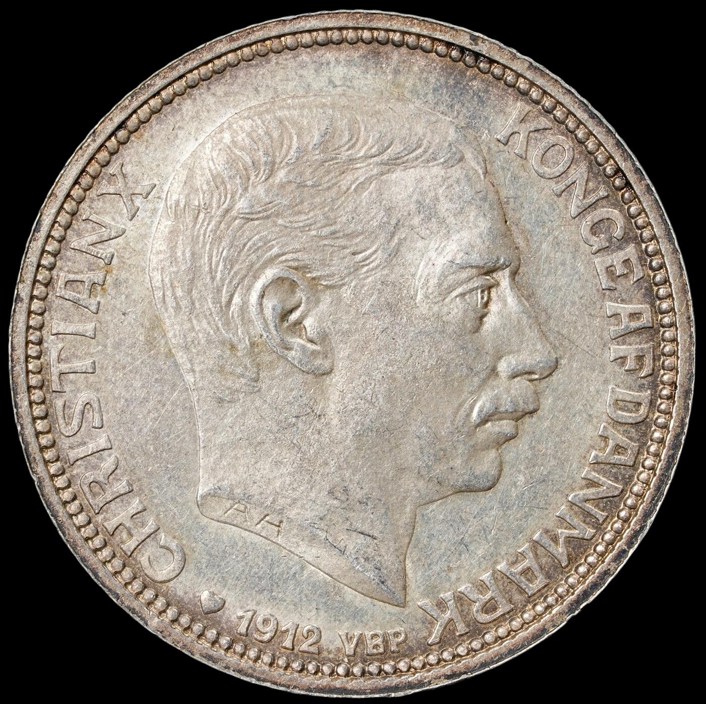 修遠堂世界钱币第六十期 1912年丹麦国王更迭纪念2克朗银币 15g，含银80%