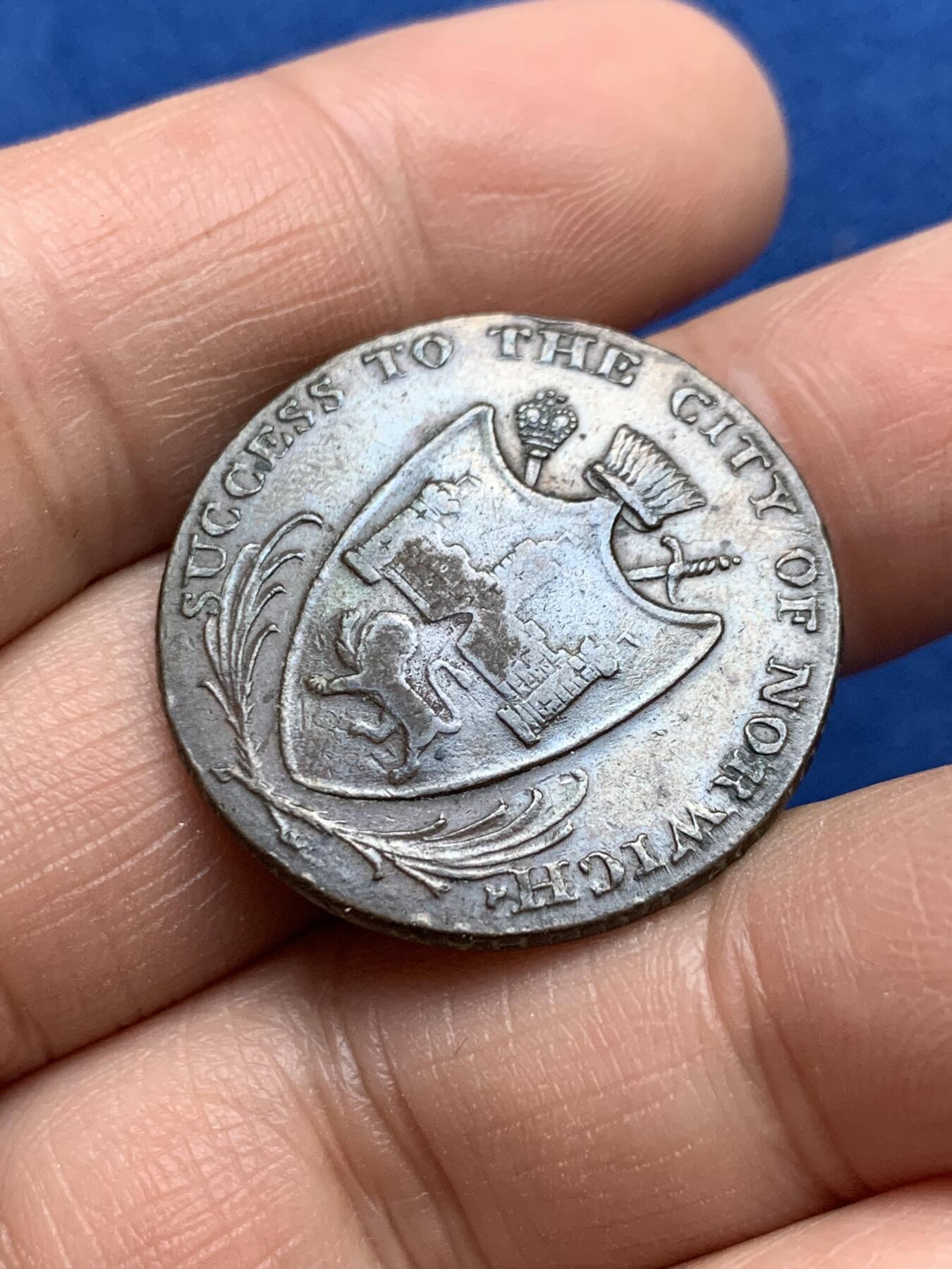 《竞宝斋》第360场 周日，周一  2场连拍 （全场包邮） 英国1792年诺福克郡诺里奇市半便士代币Token铜币，少见品种