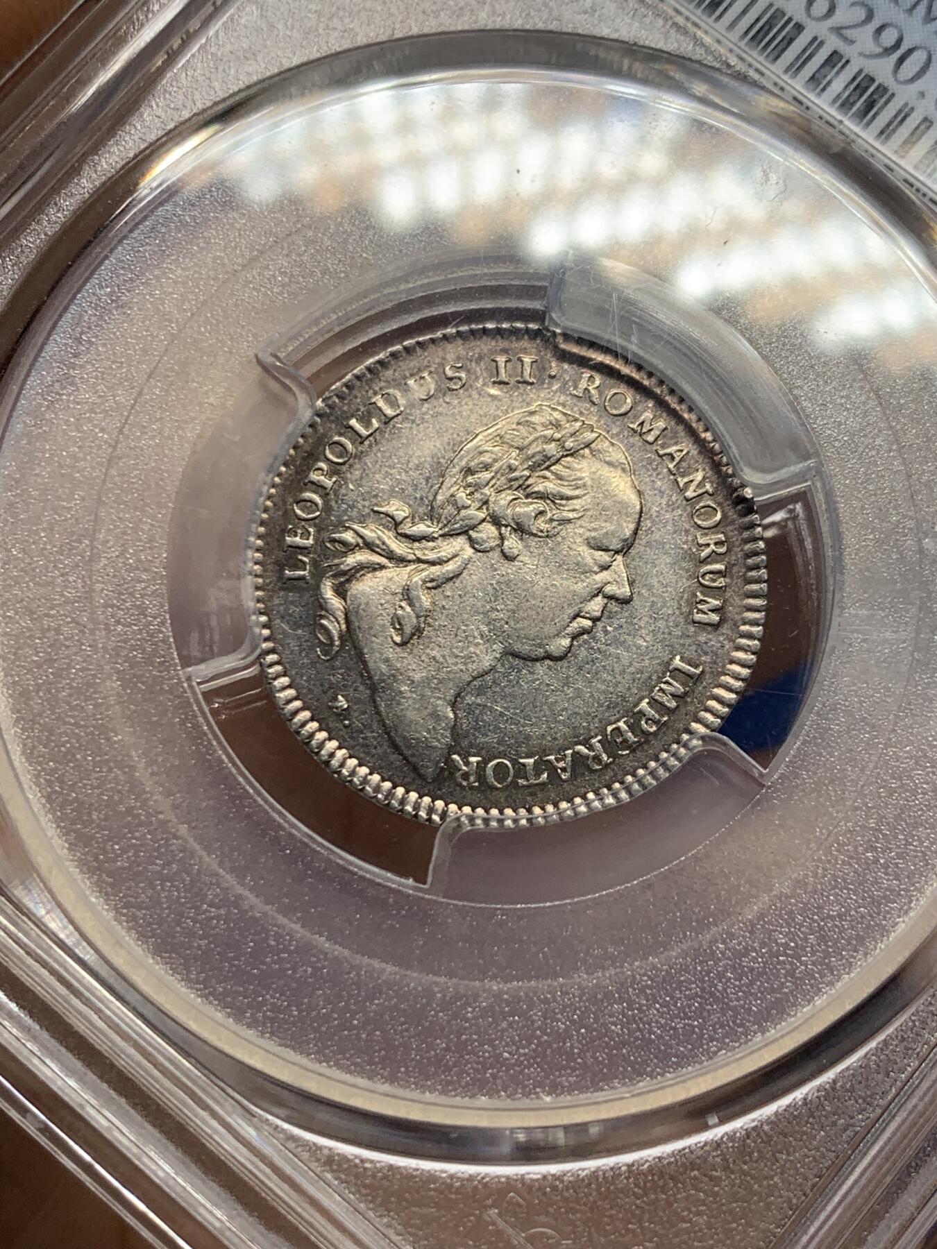 《竞宝斋》第360场 周日，周一  2场连拍 （全场包邮） PCGS SP62 德国法兰克福1790年利奥波德二世加冕1杜卡特银质样币