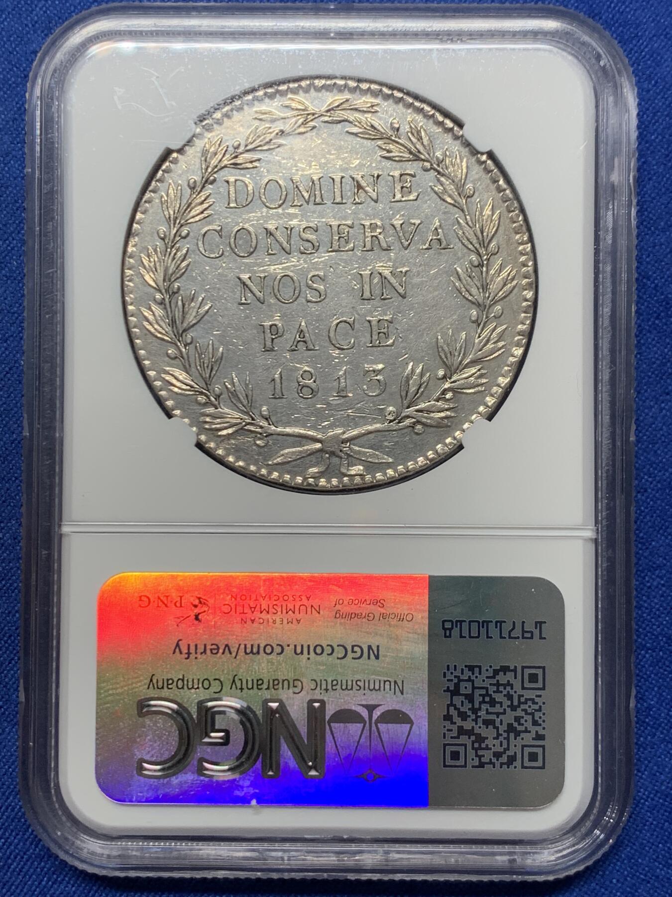 《竞宝斋》第360场 周日，周一  2场连拍 （全场包邮） NGC UNC 瑞士 1813年 苏黎世 40巴增 大银币