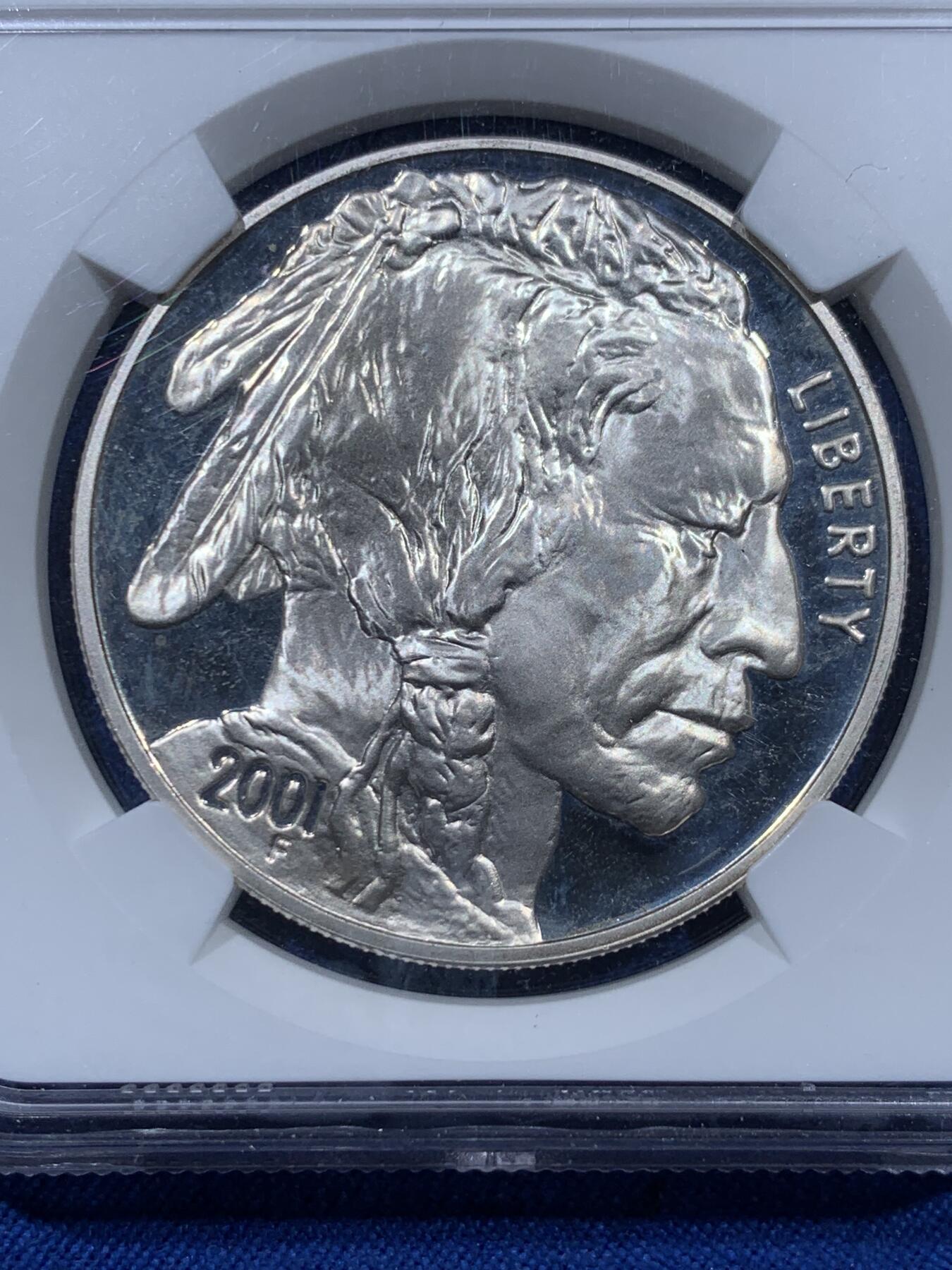 《竞宝斋》第360场 周日，周一  2场连拍 （全场包邮） NGC PF67UC 美国2001年经典印第安人与牦牛1美元精制银币