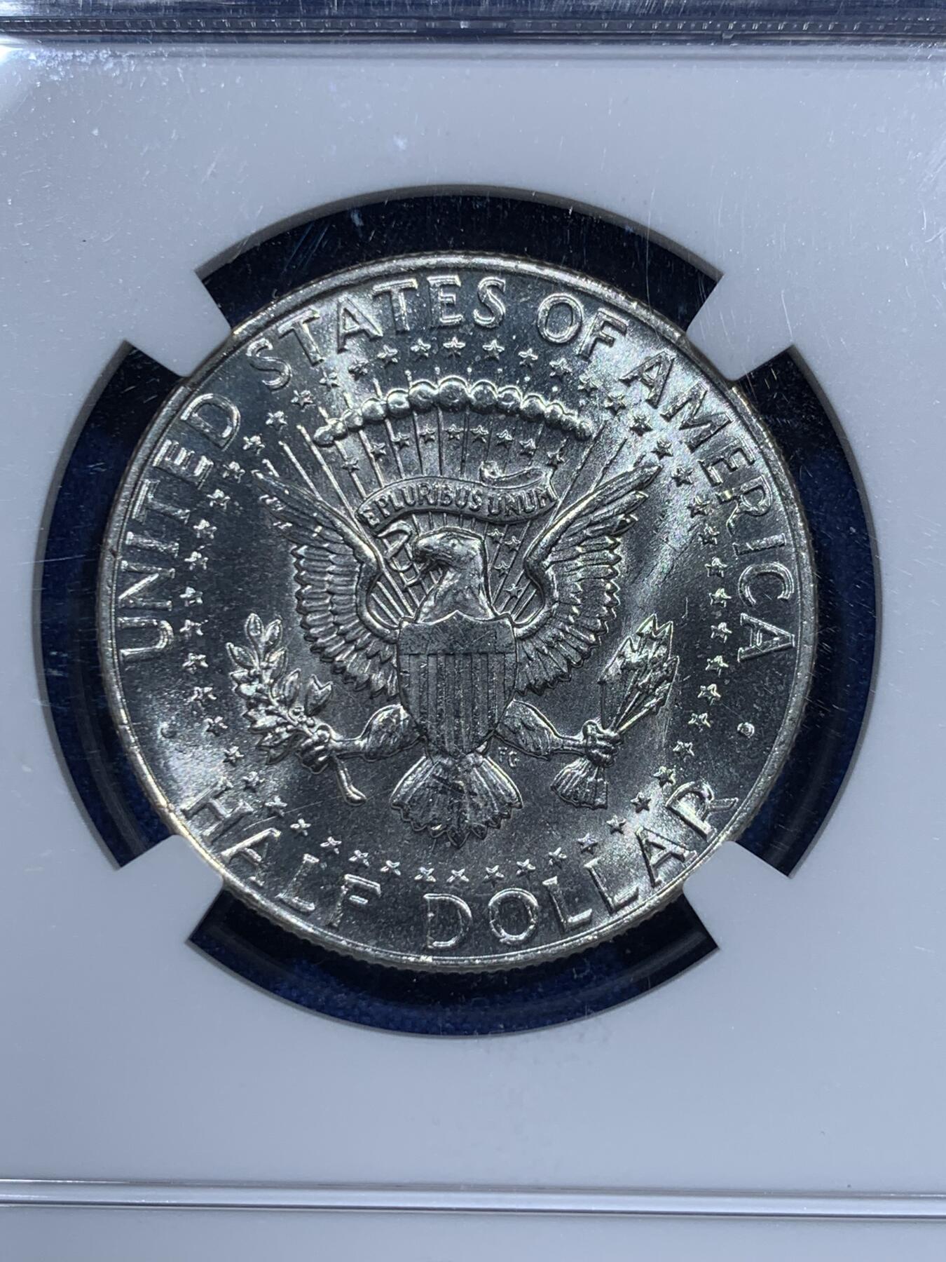 《竞宝斋》第360场 周日，周一  2场连拍 （全场包邮） NGC MS64 美国1964年肯尼迪半元银币 900高银版