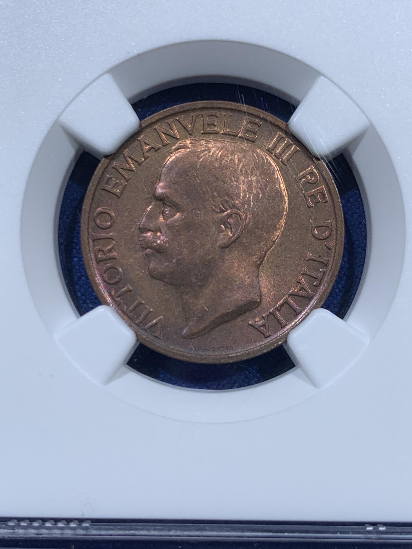 《竞宝斋》第360场 周日，周一  2场连拍 （全场包邮） NGC MS64RB 意大利1920年蜜蜂10分，铜光一流，意大利名誉品种，百年RB难得