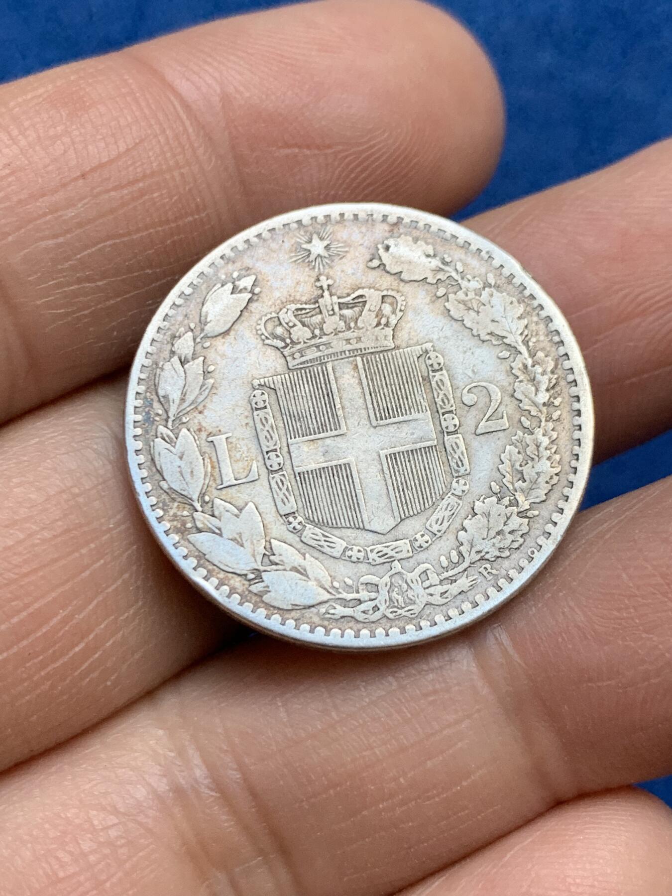 《竞宝斋》第360场 周日，周一  2场连拍 （全场包邮） 意大利王国1883年乌贝尔一世2里拉银币