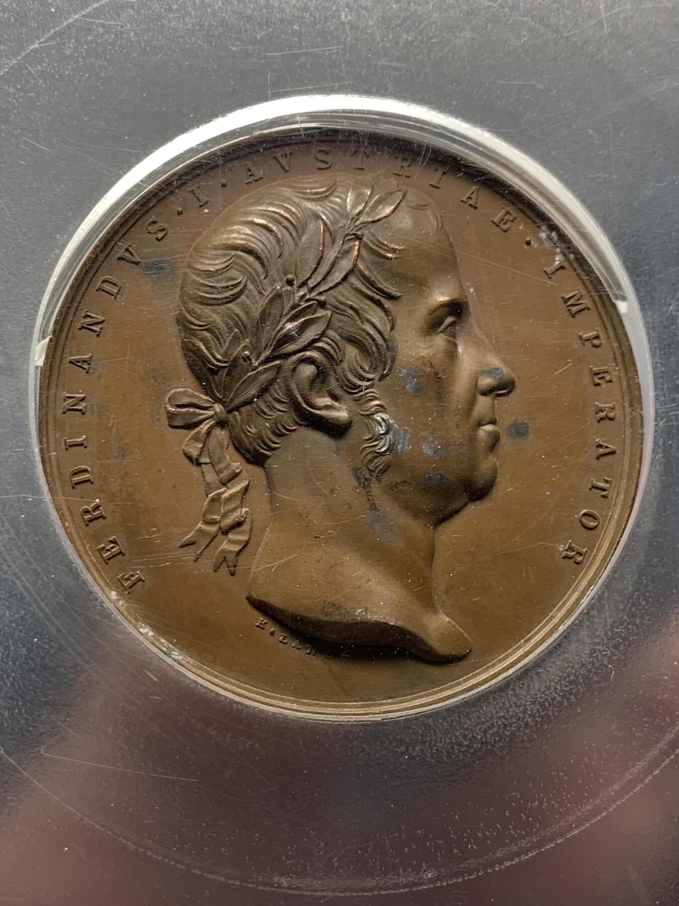 《竞宝斋》第360场 周日，周一  2场连拍 （全场包邮） PCGS SP62BN 奥地利1846费迪南德一世头像铜章