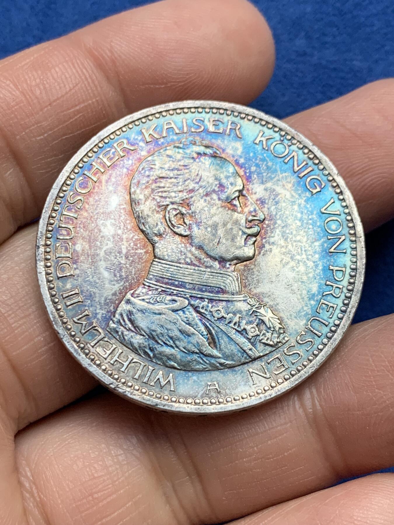 《竞宝斋》第360场 周日，周一  2场连拍 （全场包邮） 德国1913年威廉二世军装5马克银币