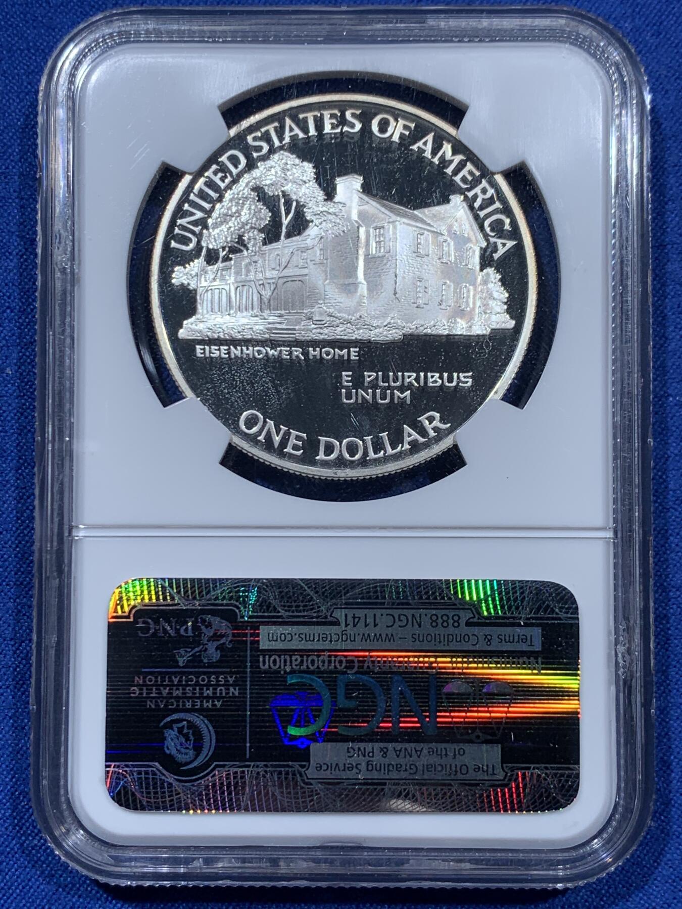 《竞宝斋》第360场 周日，周一  2场连拍 （全场包邮） NGC PF69UC 美国1990年艾森豪威尔百年纪念1美元精制银币，PROOF精制币，状态极佳。