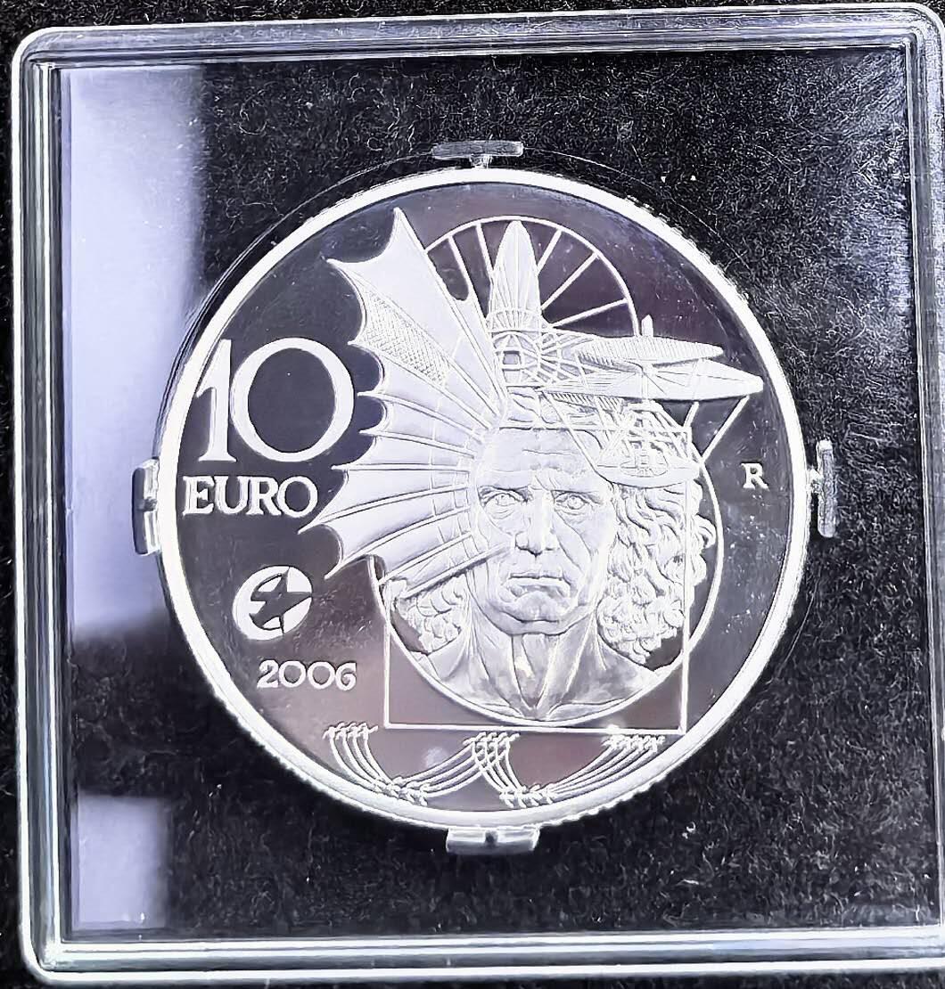 北京马甸外国币专卖第135期，外国币专场，陆续上拍，欢迎关注 意大利2006年 达芬奇10欧元精制纪念银币