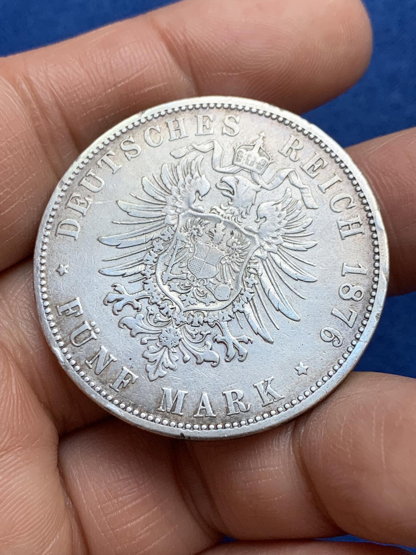 《竞宝斋》第360场 周日，周一  2场连拍 （全场包邮） 德意志帝国1876年威廉一世5马克大银币