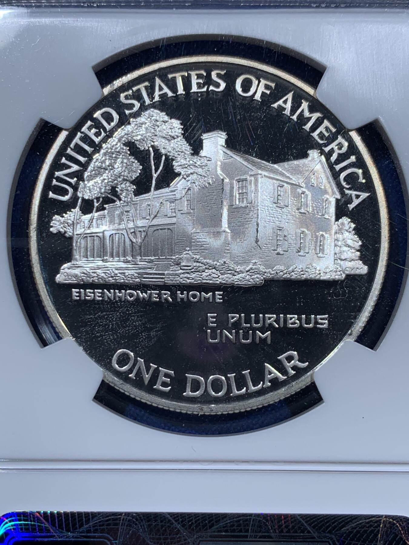 《竞宝斋》第360场 周日，周一  2场连拍 （全场包邮） NGC PF69UC 美国1990年艾森豪威尔百年纪念1美元精制银币，PROOF精制币，状态极佳。