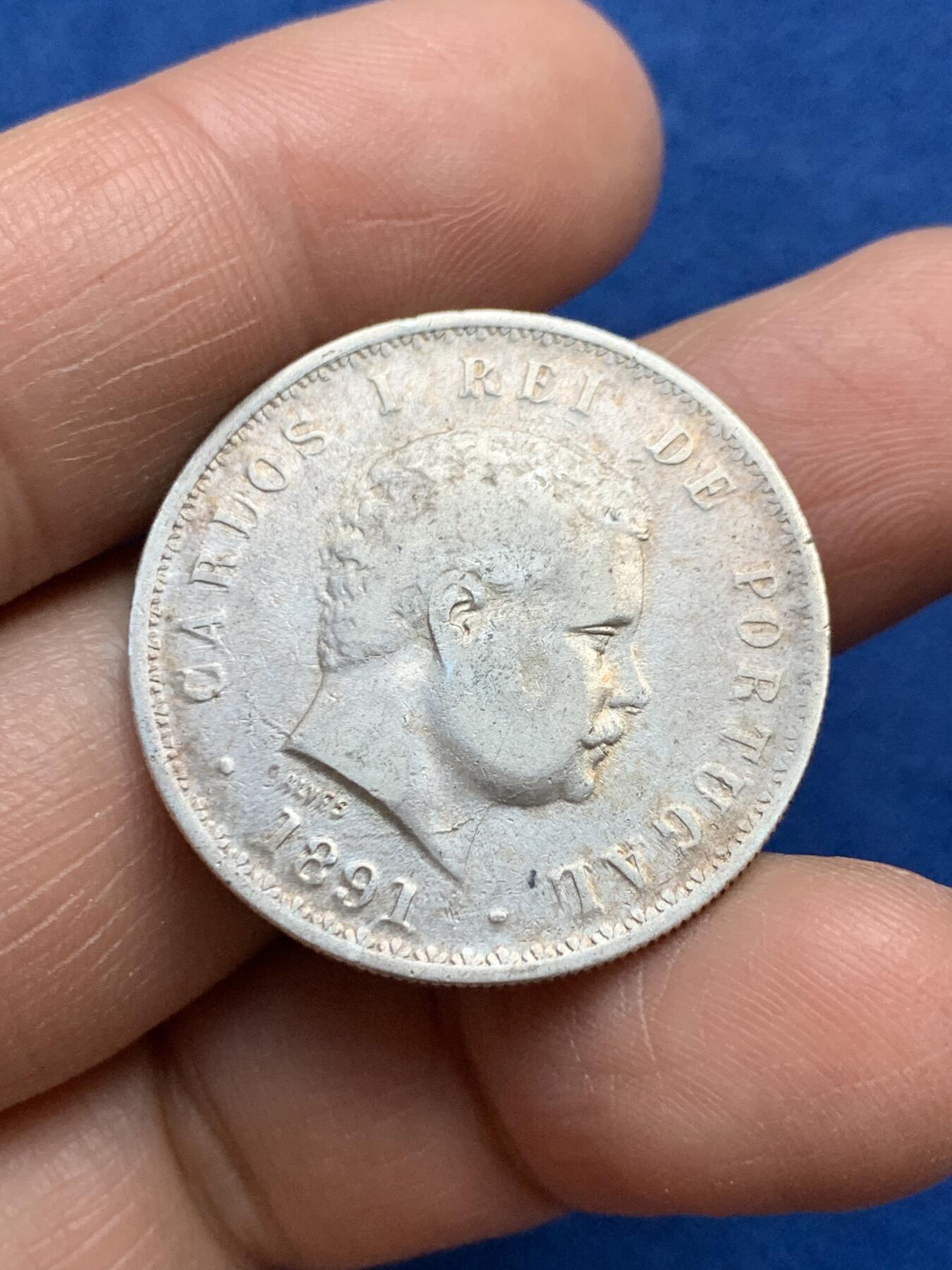 《竞宝斋》第360场 周日，周一  2场连拍 （全场包邮） 葡萄牙王国1891年卡洛斯一世500瑞斯银币