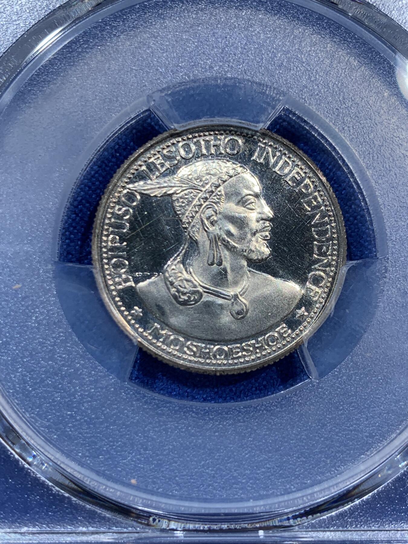 《竞宝斋》第360场 周日，周一  2场连拍 （全场包邮） 四枚一组 PCGS PR63-66CAM 莱索托1966年国家独立5/10/20/50分纪念银币 大小面值一套 900银的精制版！5/10/20分分别是亚军/冠军/亚军分 少见收藏级！精制版发行量仅5000！