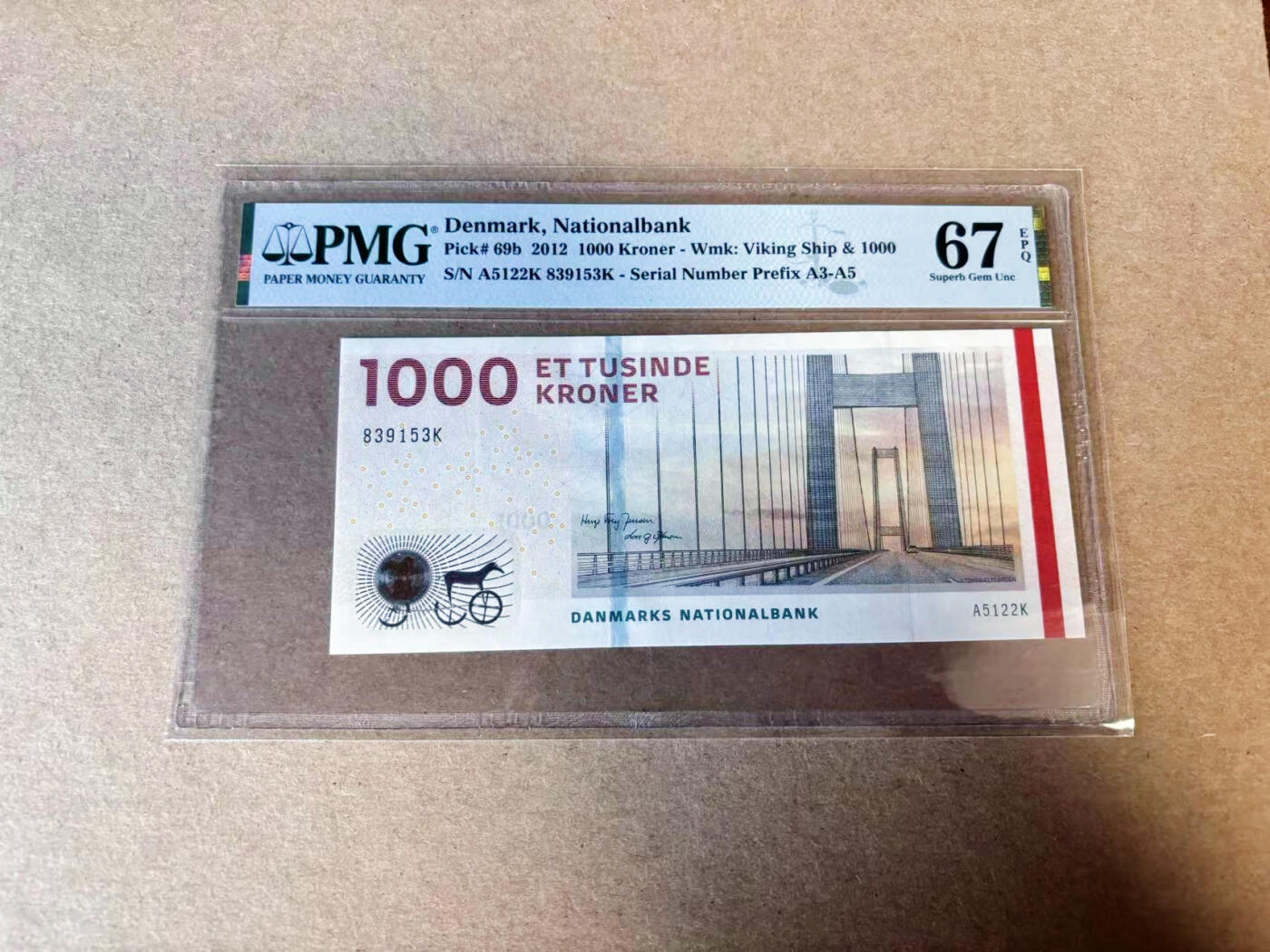 【Blue Auction】✨世界纸币精拍第629期【精】 【无47】丹麦 2012年1000克朗 PMG67EPQ 高分