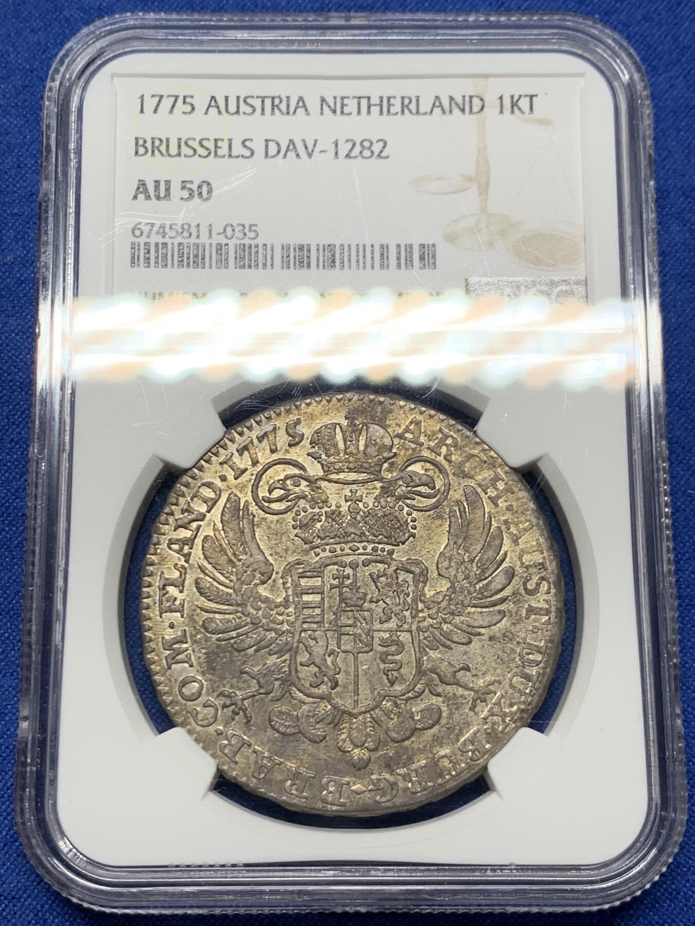 《竞宝斋》第360场 周日，周一  2场连拍 （全场包邮） NGC AU50 奥属尼德兰 1775年 1KT 泰勒型大银币