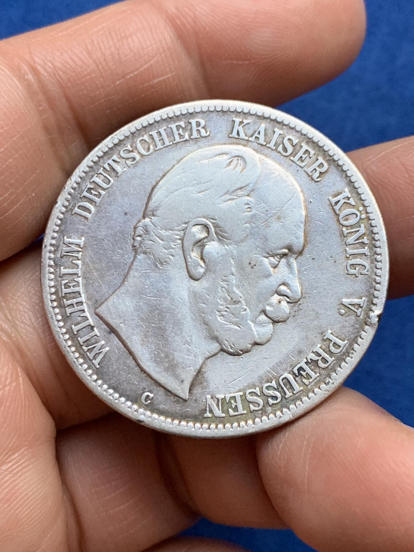 《竞宝斋》第360场 周日，周一  2场连拍 （全场包邮） 德意志帝国1876年威廉一世5马克大银币