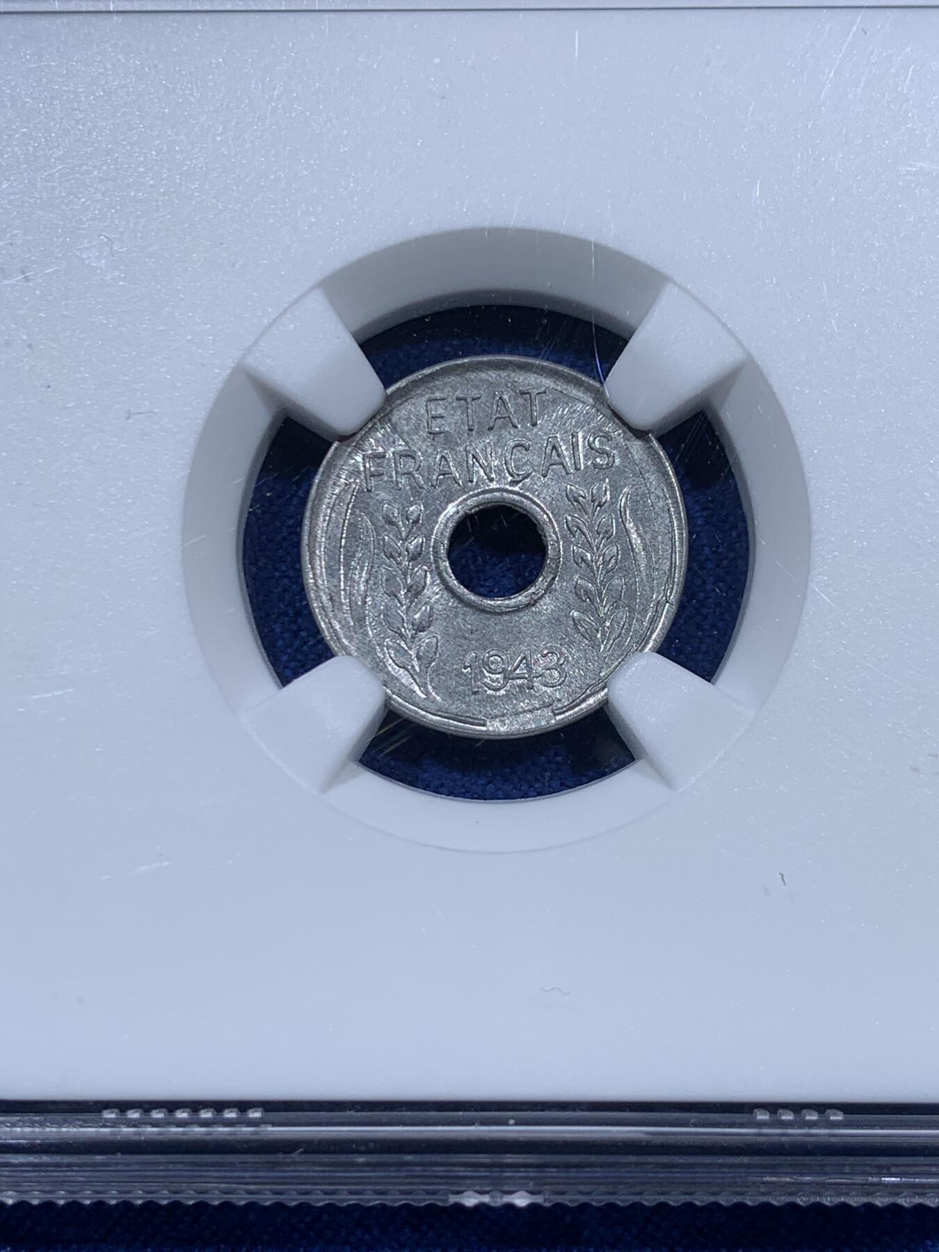 《竞宝斋》第360场 周日，周一  2场连拍 （全场包邮） NGC MS65 法属印支1943年1分铝币