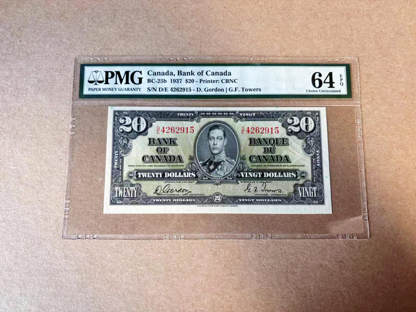 【Blue Auction】✨世界纸币精拍第629期【精】 加拿大 1937年20元 英王乔六 雕刻精美 裸女 丰收女神 PMG64EPQ 老壳