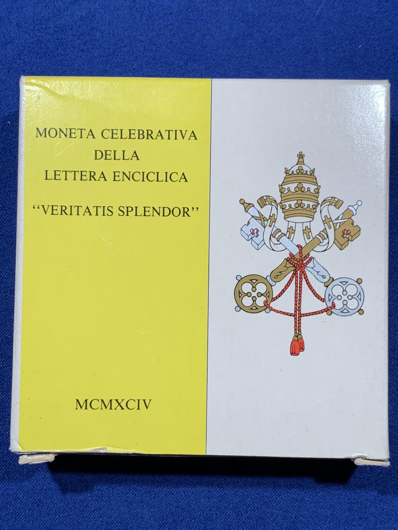《竞宝斋》第360场 周日，周一  2场连拍 （全场包邮） 梵蒂冈1994年约翰·保罗二世-真理的光辉500里拉银币 带盒证