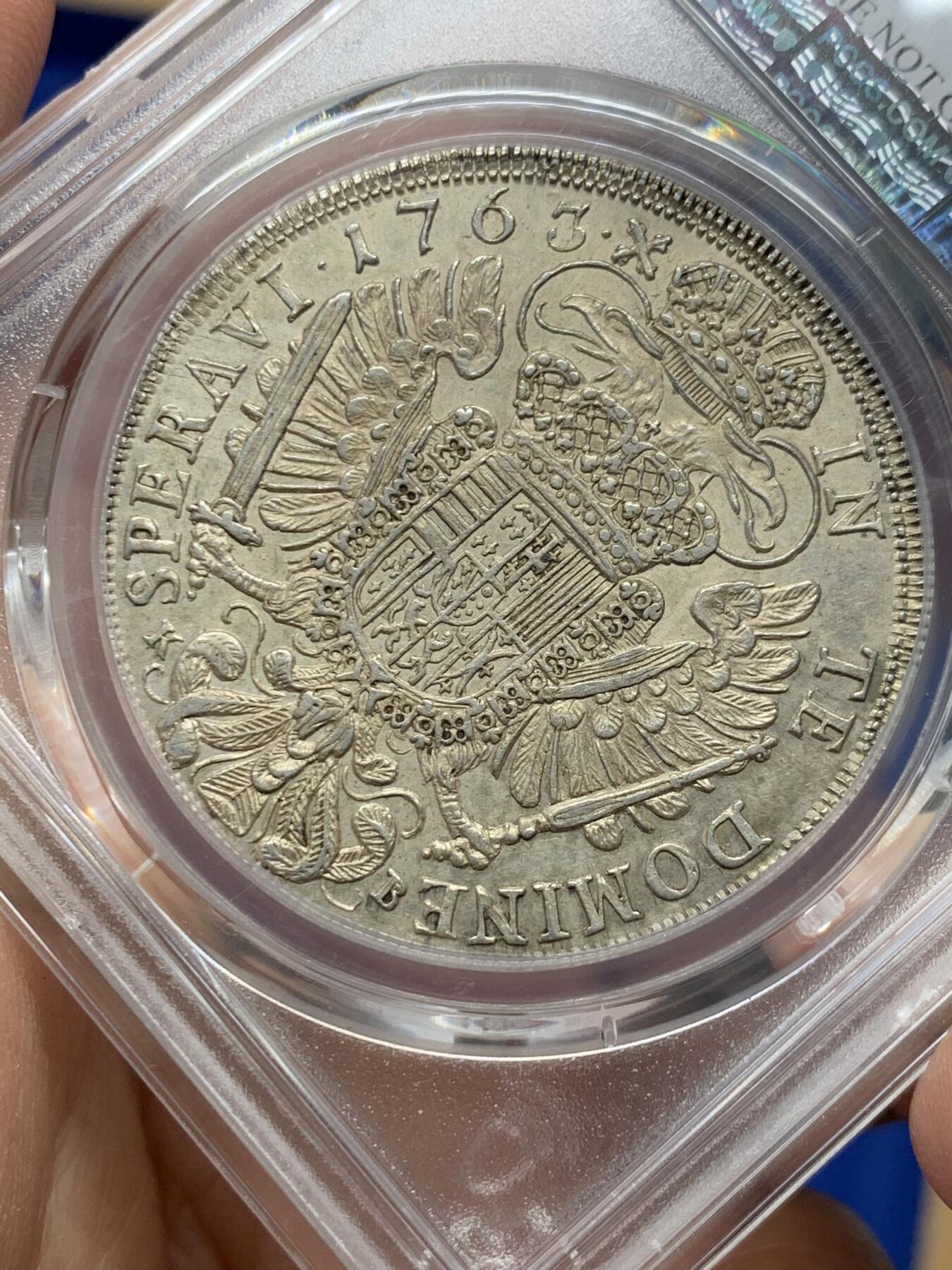 《竞宝斋》第360场 周日，周一  2场连拍 （全场包邮） PCGS AU 奥地利帝国 1763年 弗朗西斯一世 泰勒大银币 高点俱在 感觉低评了