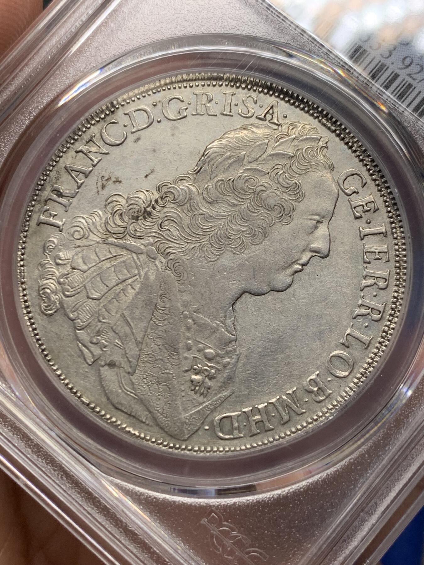 《竞宝斋》第360场 周日，周一  2场连拍 （全场包邮） PCGS AU 奥地利帝国 1763年 弗朗西斯一世 泰勒大银币 高点俱在 感觉低评了