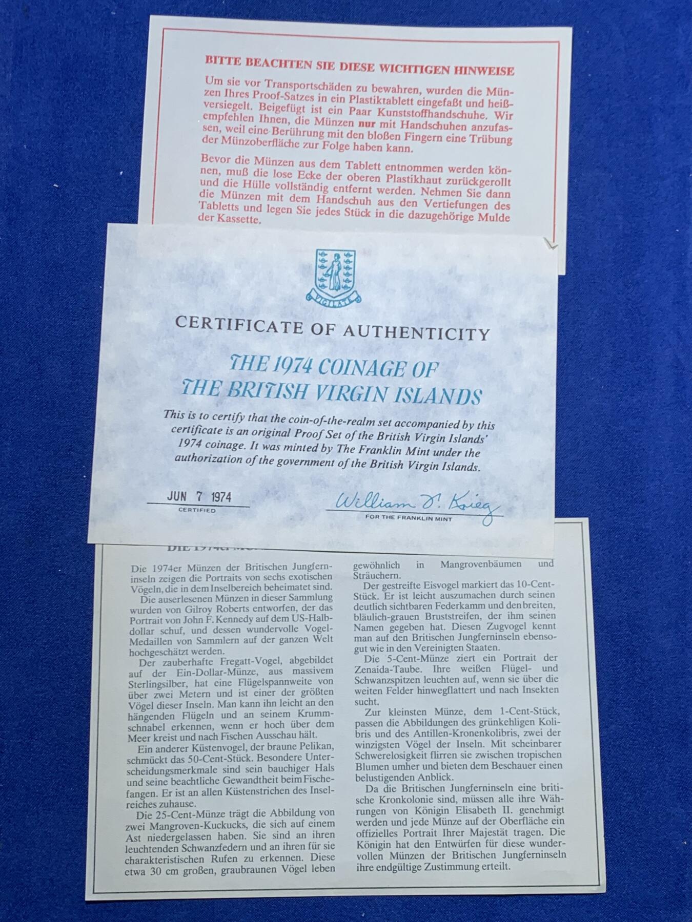 《竞宝斋》第360场 周日，周一  2场连拍 （全场包邮） 英属维京群岛 1974年 鸟类六枚套精制币 其中最大枚的是银币 25.7克925银 盒证全