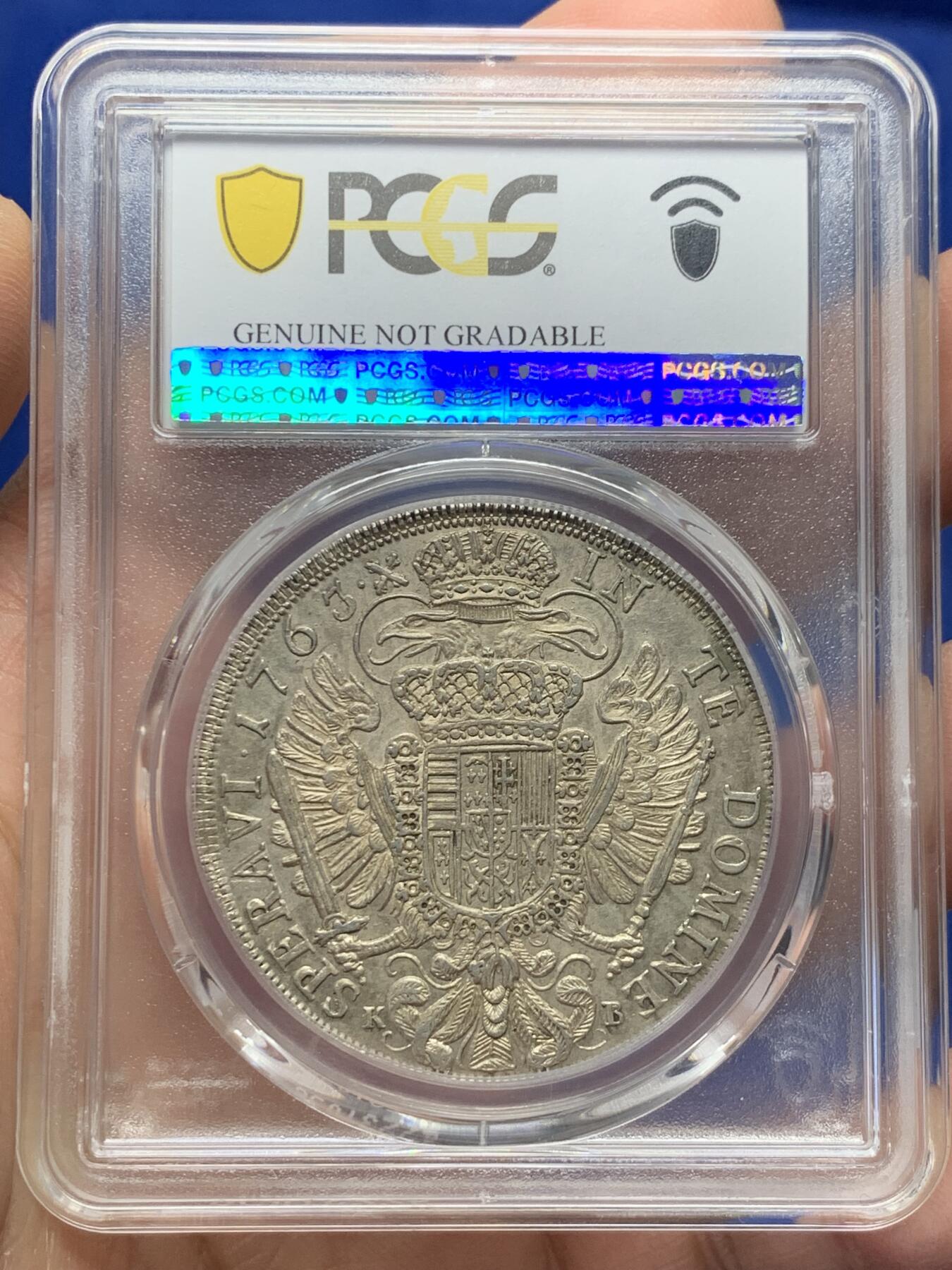 《竞宝斋》第360场 周日，周一  2场连拍 （全场包邮） PCGS AU 奥地利帝国 1763年 弗朗西斯一世 泰勒大银币 高点俱在 感觉低评了