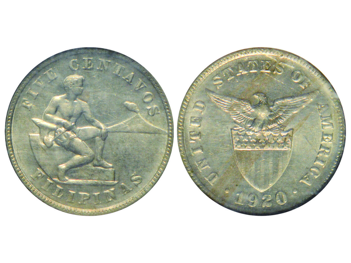 冠军2025年4月8日香港拍卖 1920年美屬菲律賓5分鎳幣，NGC AU58