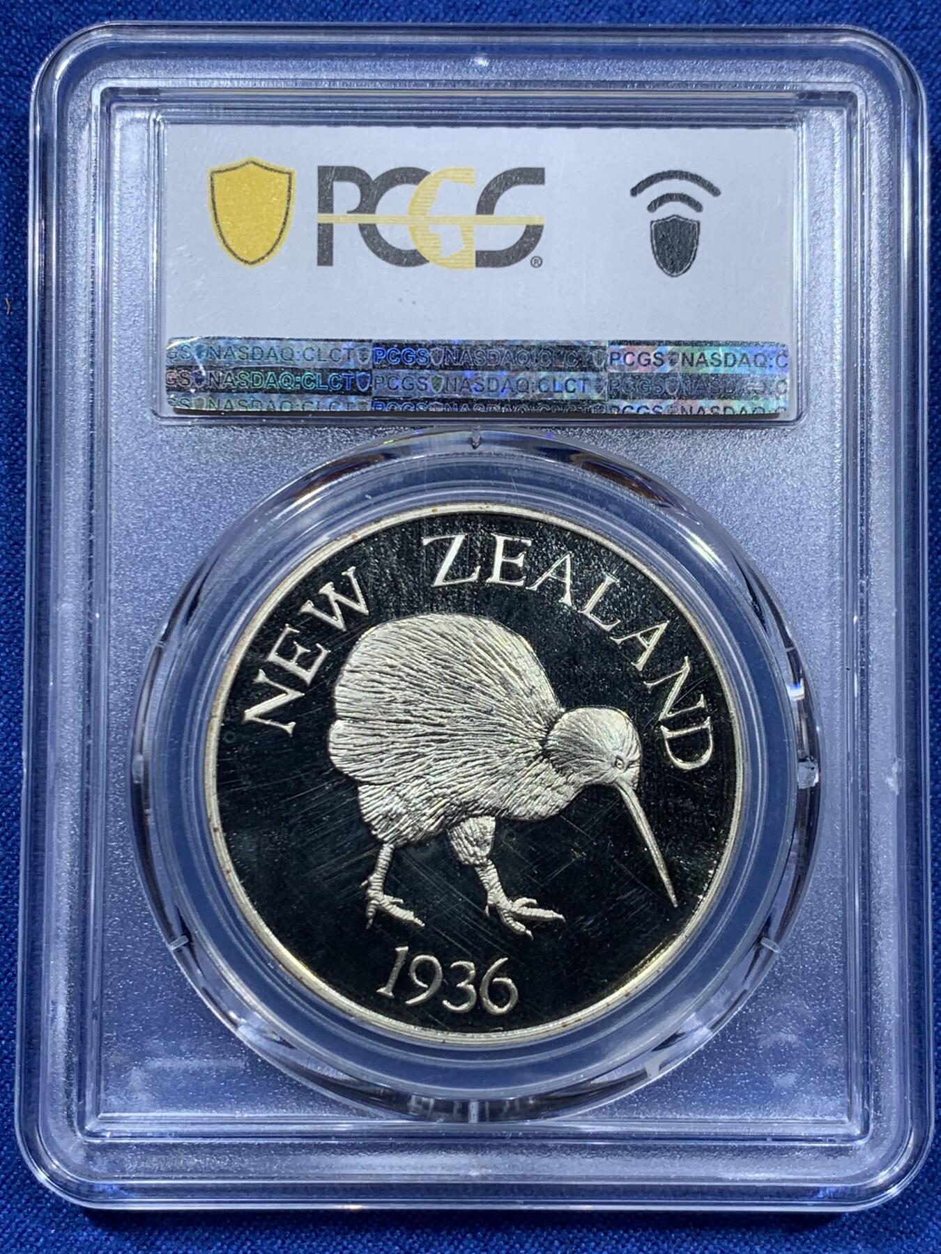 《竞宝斋》第360场 周日，周一  2场连拍 （全场包邮） PCGS PR67 亚军分 1936年（币面标注） 英国爱德华八世 英属新西兰几维鸟 克朗币 戏铸币