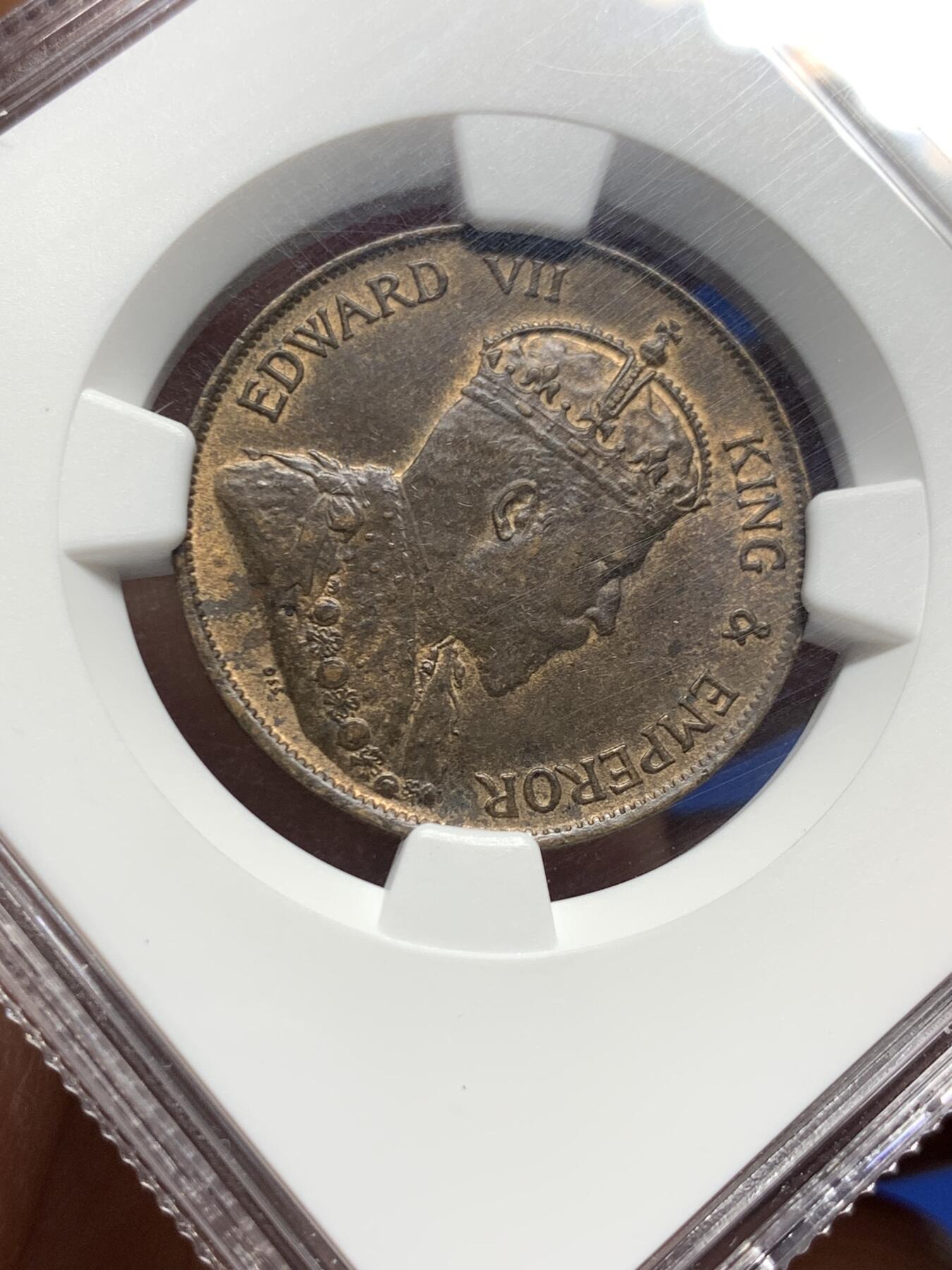 《竞宝斋》第360场 周日，周一  2场连拍 （全场包邮） NGC MS61BN 香港 1902年 爱德华七世 香港一仙 铜币 美品带底光