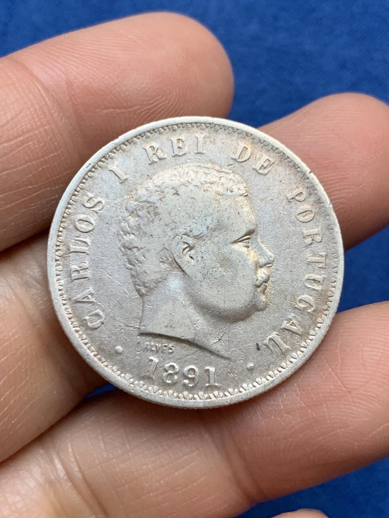 《竞宝斋》第360场 周日，周一  2场连拍 （全场包邮） 葡萄牙王国1891年卡洛斯一世500瑞斯银币