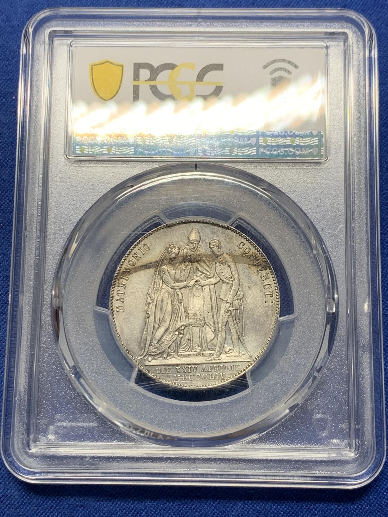 《竞宝斋》第360场 周日，周一  2场连拍 （全场包邮） PCGS UNC 奥匈帝国 奥地利 1854年 茜茜公主大婚 1盾银币