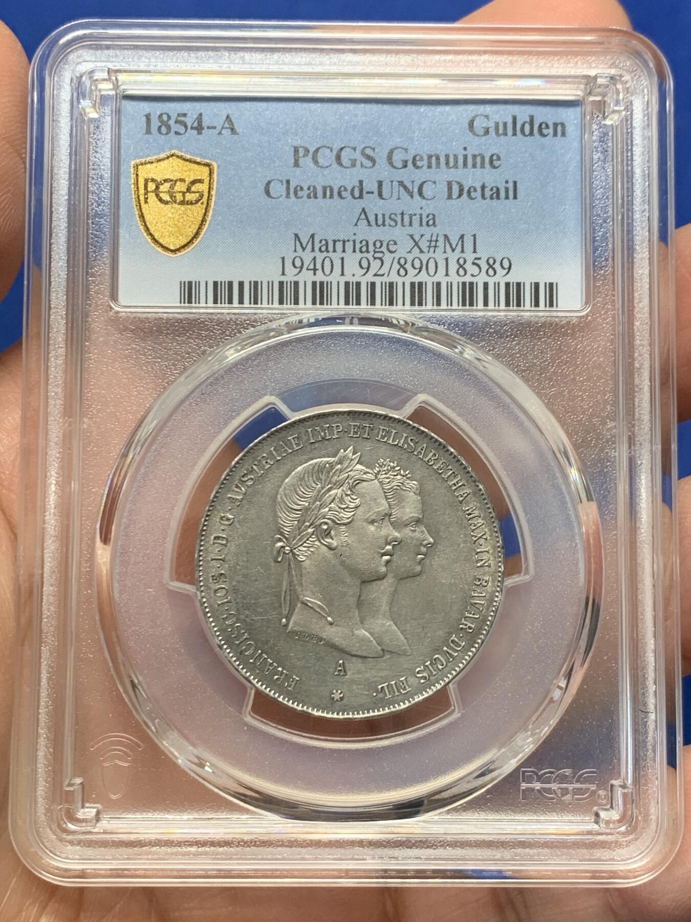 《竞宝斋》第360场 周日，周一  2场连拍 （全场包邮） PCGS UNC 奥匈帝国 奥地利 1854年 茜茜公主大婚 1盾银币