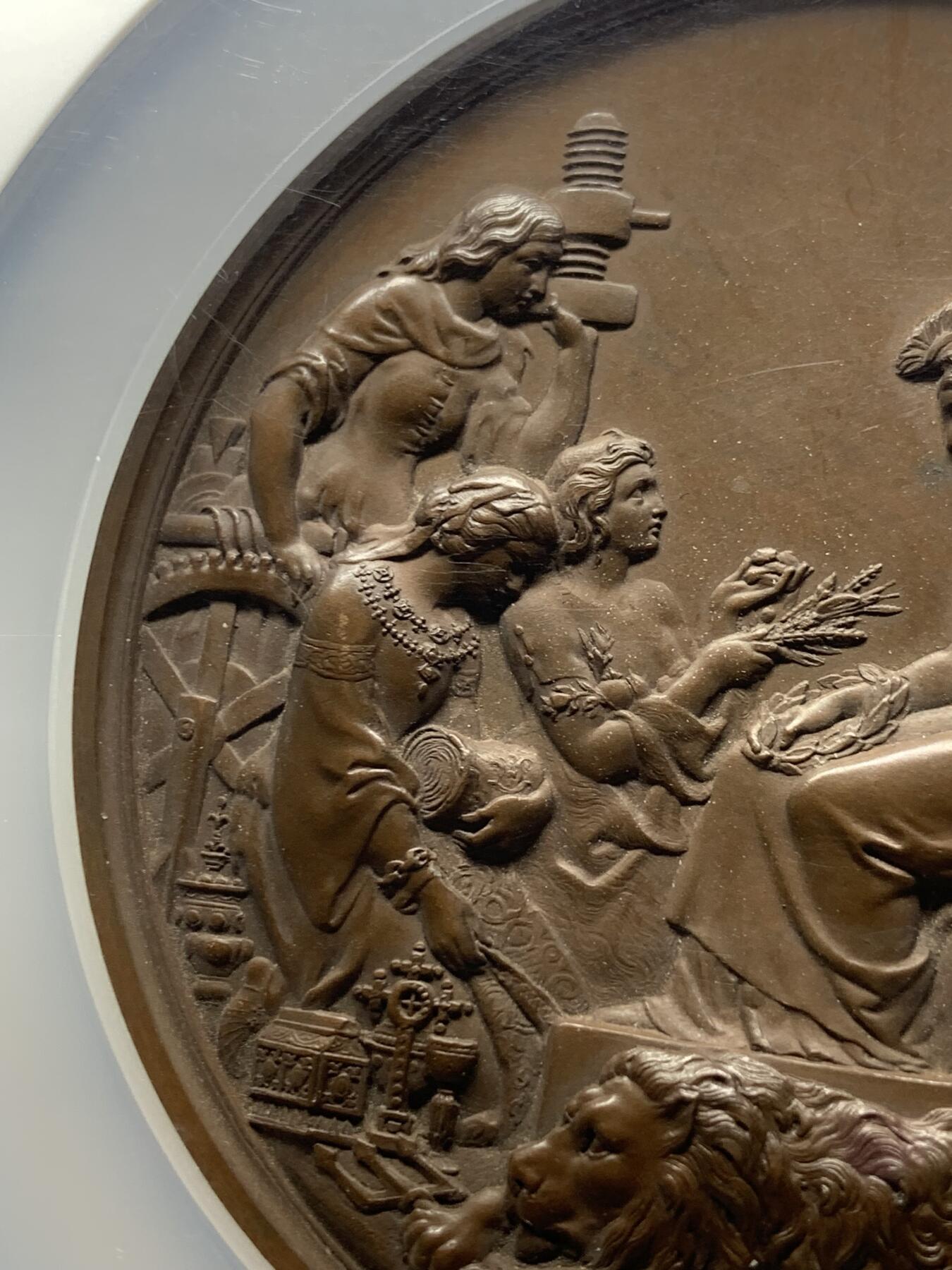 《竞宝斋》第360场 周日，周一  2场连拍 （全场包邮） NGC MS63BN 英国1862年伦敦国际博览会大铜章 76mm 大盒加厚盒 L. C. WYON作品