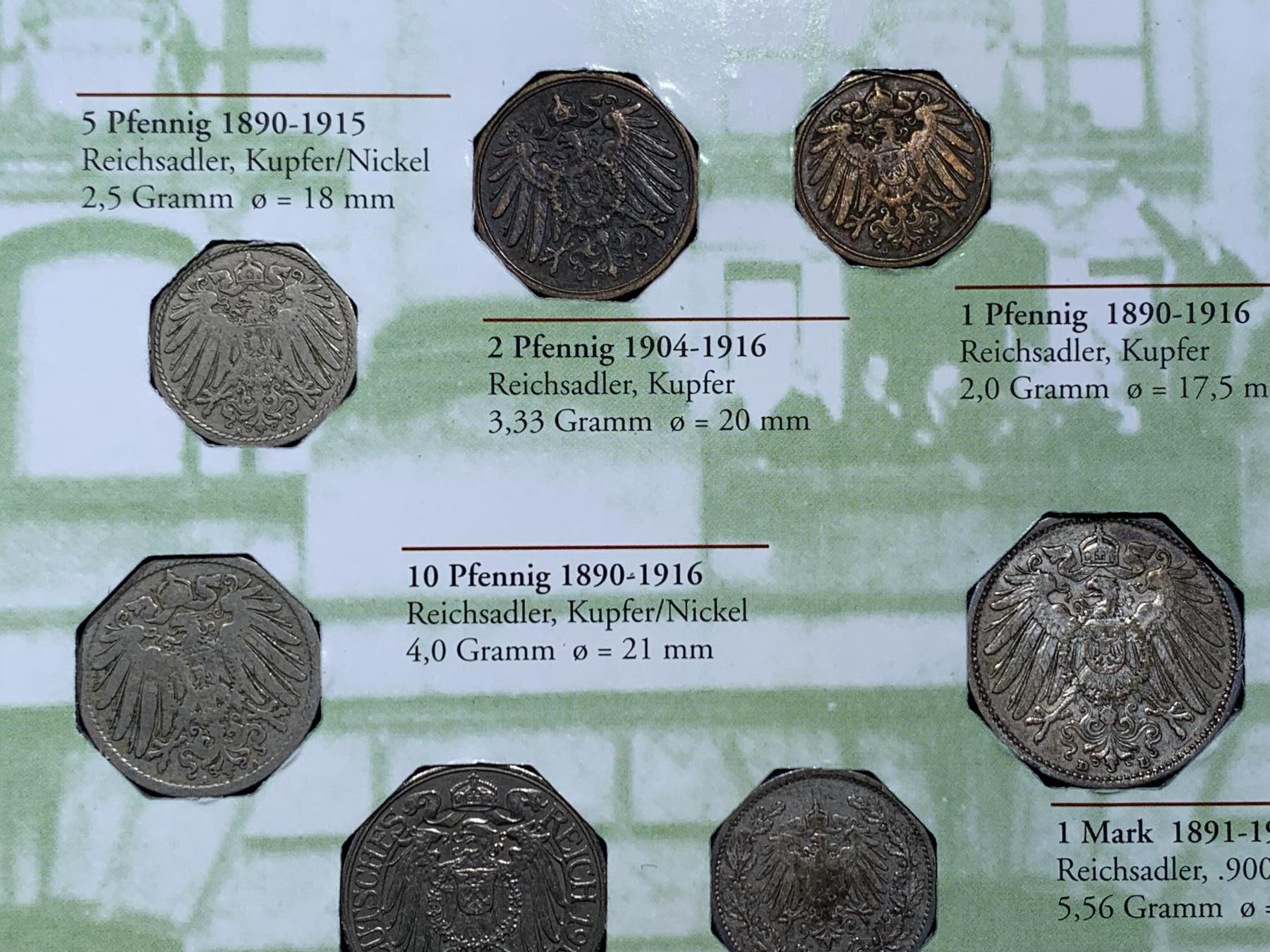 《竞宝斋》第360场 周日，周一  2场连拍 （全场包邮） 德国 1899-1915年 长翅鹰马克辅币一套 包含两枚银币 CD盒包装